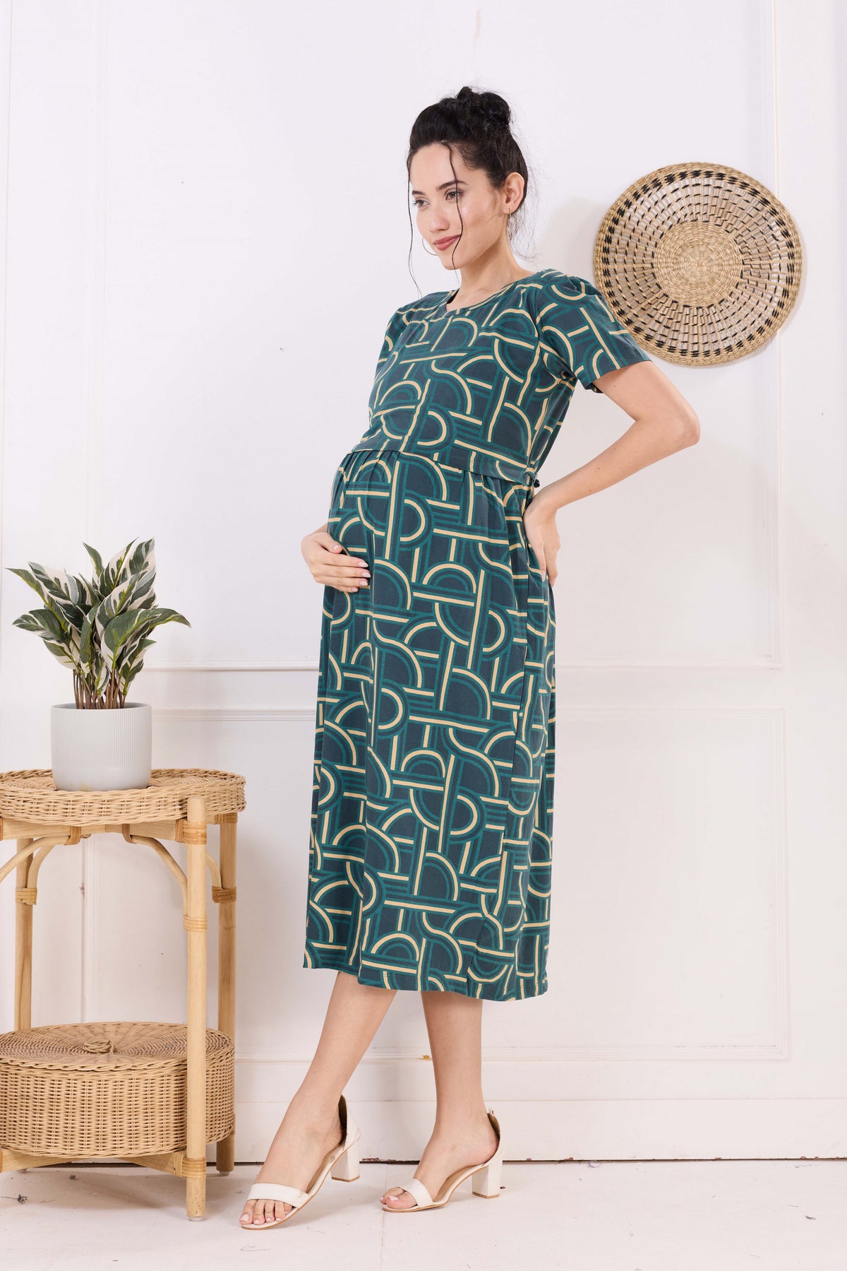 MANGAI HOSIERY Cotton Zipless Feeding Wear | Fancy Sleeve with Round Neck | Flap Open Zipless Feeding wear for Pregnancy Women (MMG)