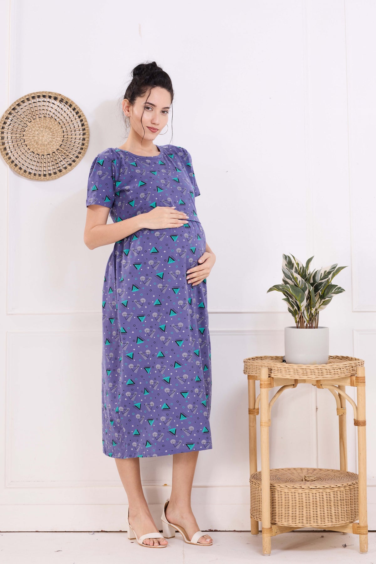 MANGAI HOSIERY Cotton Zipless Feeding Wear | Fancy Sleeve with Round Neck | Flap Open Zipless Feeding wear for Pregnancy Women (MMG)