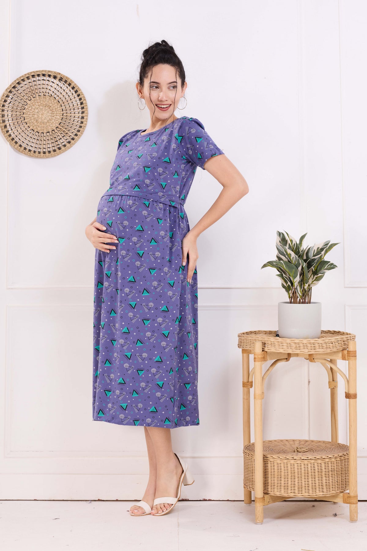 MANGAI HOSIERY Cotton Zipless Feeding Wear | Fancy Sleeve with Round Neck | Flap Open Zipless Feeding wear for Pregnancy Women (MMG)