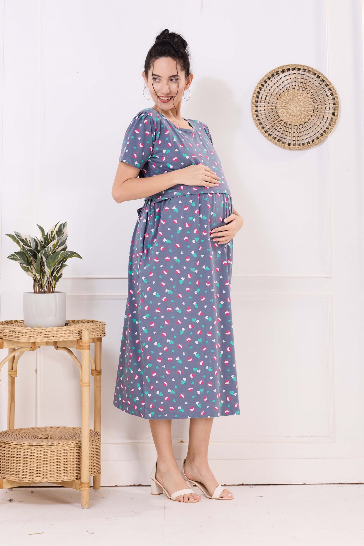 MANGAI HOSIERY Cotton Zipless Feeding Wear | Fancy Sleeve with Round Neck | Flap Open Zipless Feeding wear for Pregnancy Women (MMG)