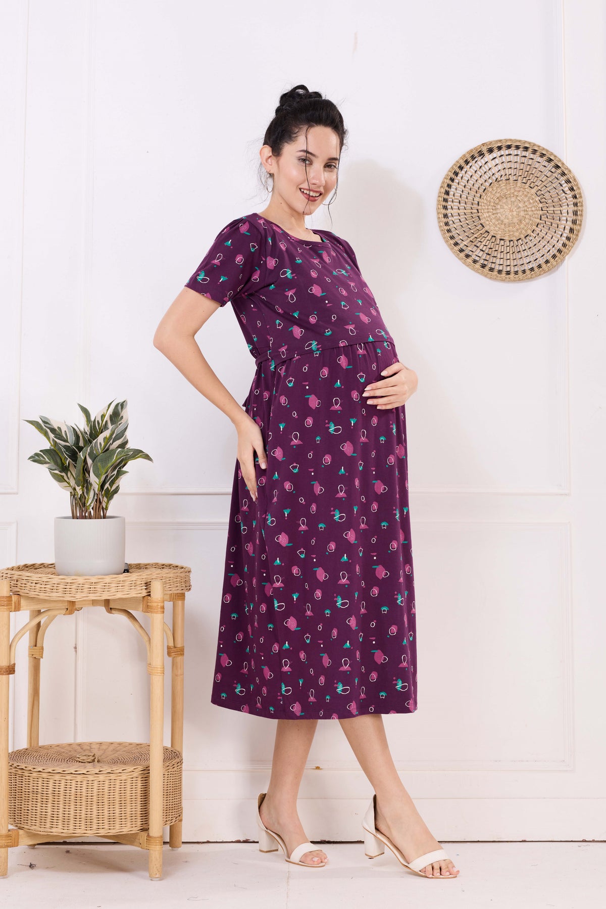 MANGAI HOSIERY Cotton Zipless Feeding Wear | Fancy Sleeve with Round Neck | Flap Open Zipless Feeding wear for Pregnancy Women (MMG)