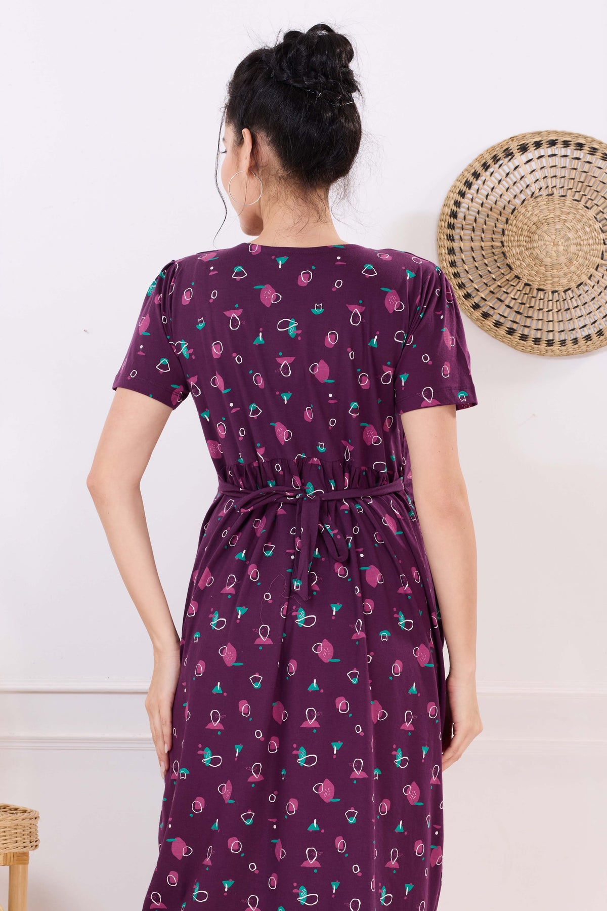 MANGAI HOSIERY Cotton Zipless Feeding Wear | Fancy Sleeve with Round Neck | Flap Open Zipless Feeding wear for Pregnancy Women (MMG)