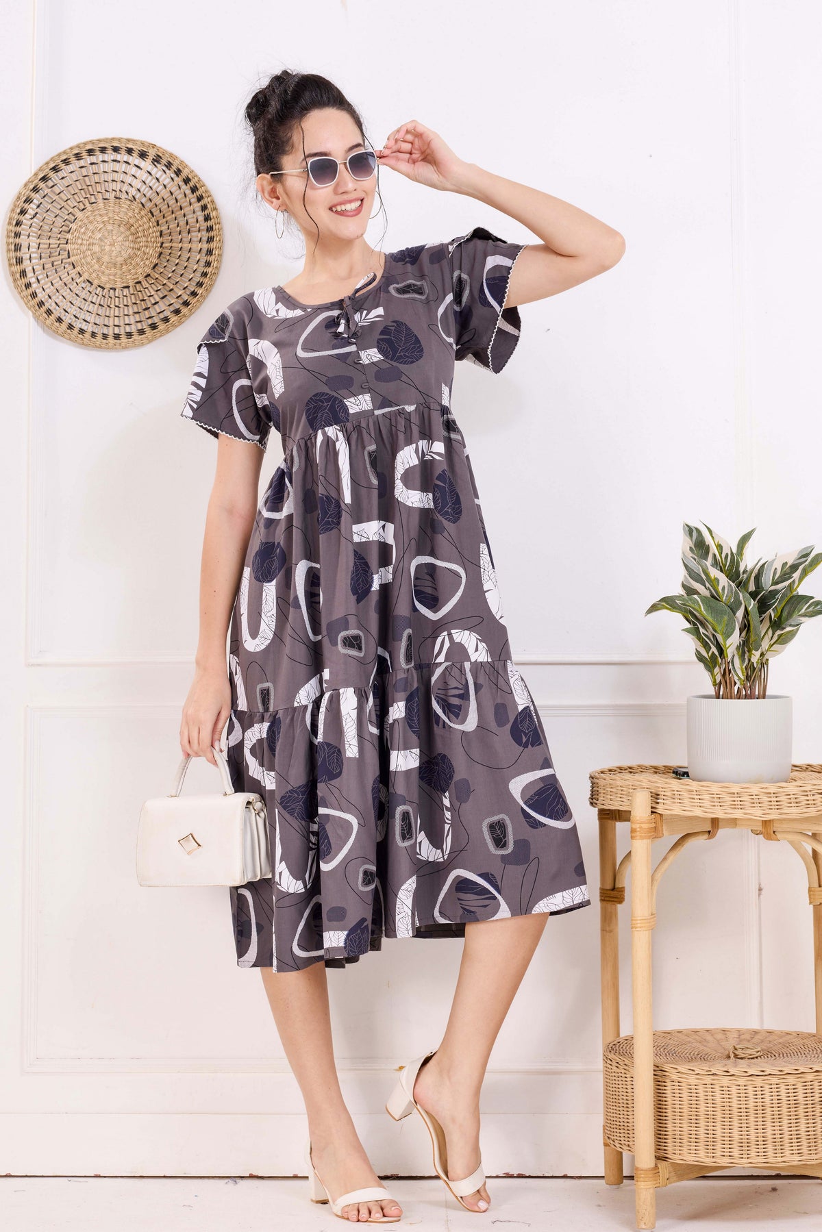 Rayon MAXI FROCK Model Nighties | Fancy Petal Sleeve | Fancy Neck & Side Pocket | Pleated Frock MAXI Style | Trendy Collection's for Stylish Women & Teenage Girl (FSF)