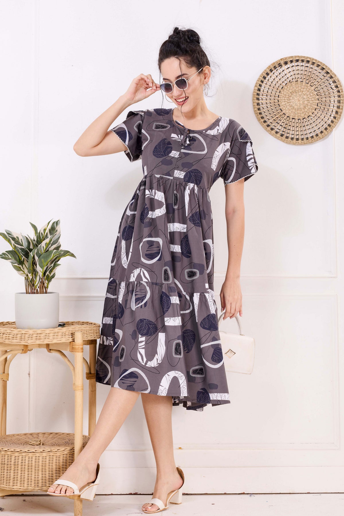 Rayon MAXI FROCK Model Nighties | Fancy Petal Sleeve | Fancy Neck & Side Pocket | Pleated Frock MAXI Style | Trendy Collection's for Stylish Women & Teenage Girl (FSF)