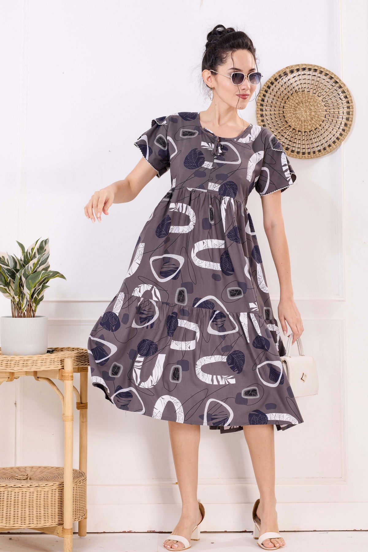 Rayon MAXI FROCK Model Nighties | Fancy Petal Sleeve | Fancy Neck & Side Pocket | Pleated Frock MAXI Style | Trendy Collection's for Stylish Women & Teenage Girl (FSF)