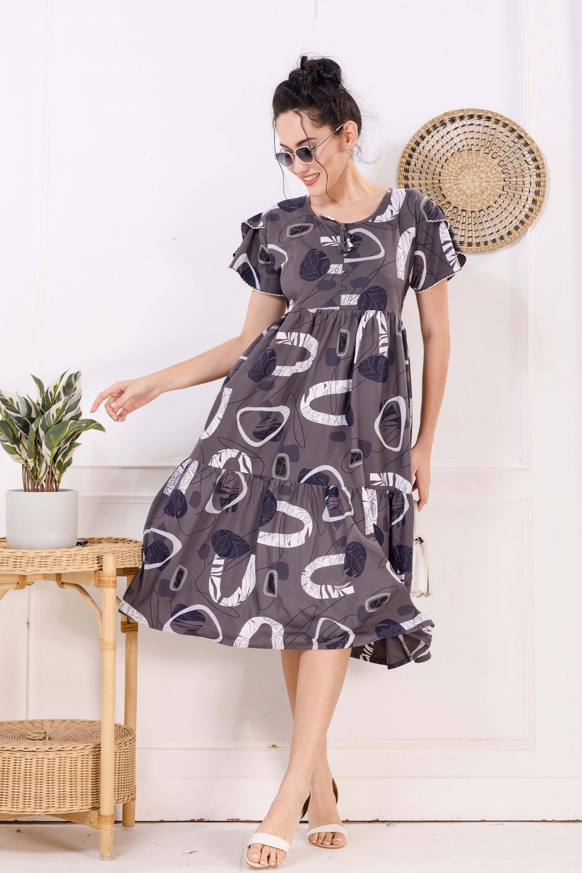 Rayon MAXI FROCK Model Nighties | Fancy Petal Sleeve | Fancy Neck & Side Pocket | Pleated Frock MAXI Style | Trendy Collection's for Stylish Women & Teenage Girl (FSF)