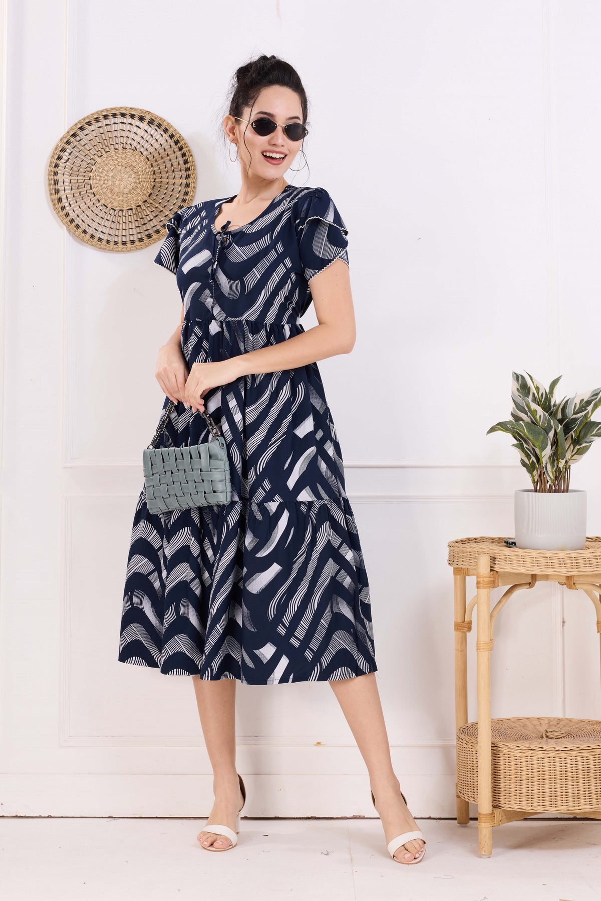 Rayon MAXI FROCK Model Nighties | Fancy Petal Sleeve | Fancy Neck & Side Pocket | Pleated Frock MAXI Style | Trendy Collection's for Stylish Women & Teenage Girl (FSF)