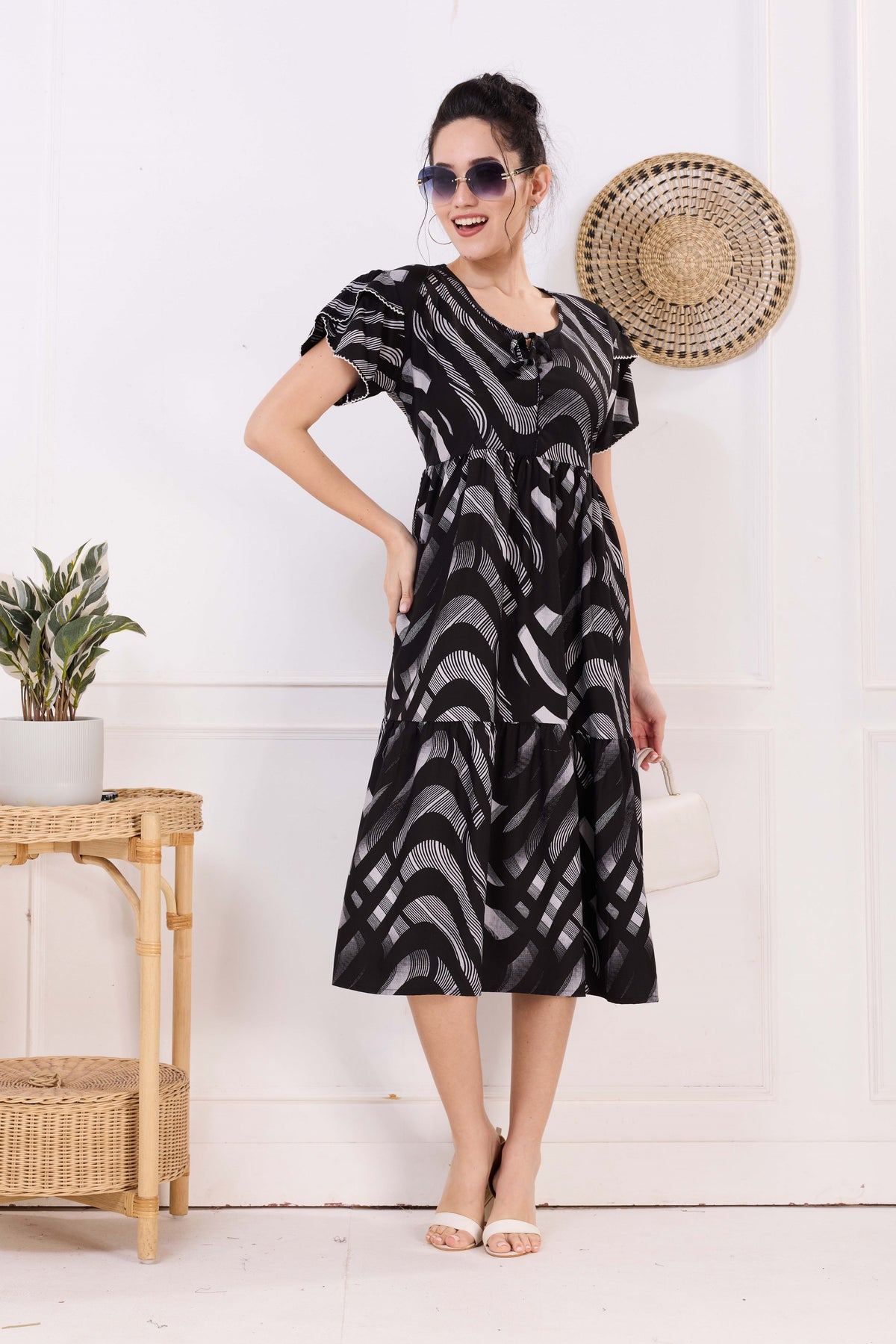 Rayon MAXI FROCK Model Nighties | Fancy Petal Sleeve | Fancy Neck & Side Pocket | Pleated Frock MAXI Style | Trendy Collection's for Stylish Women & Teenage Girl (FSF)
