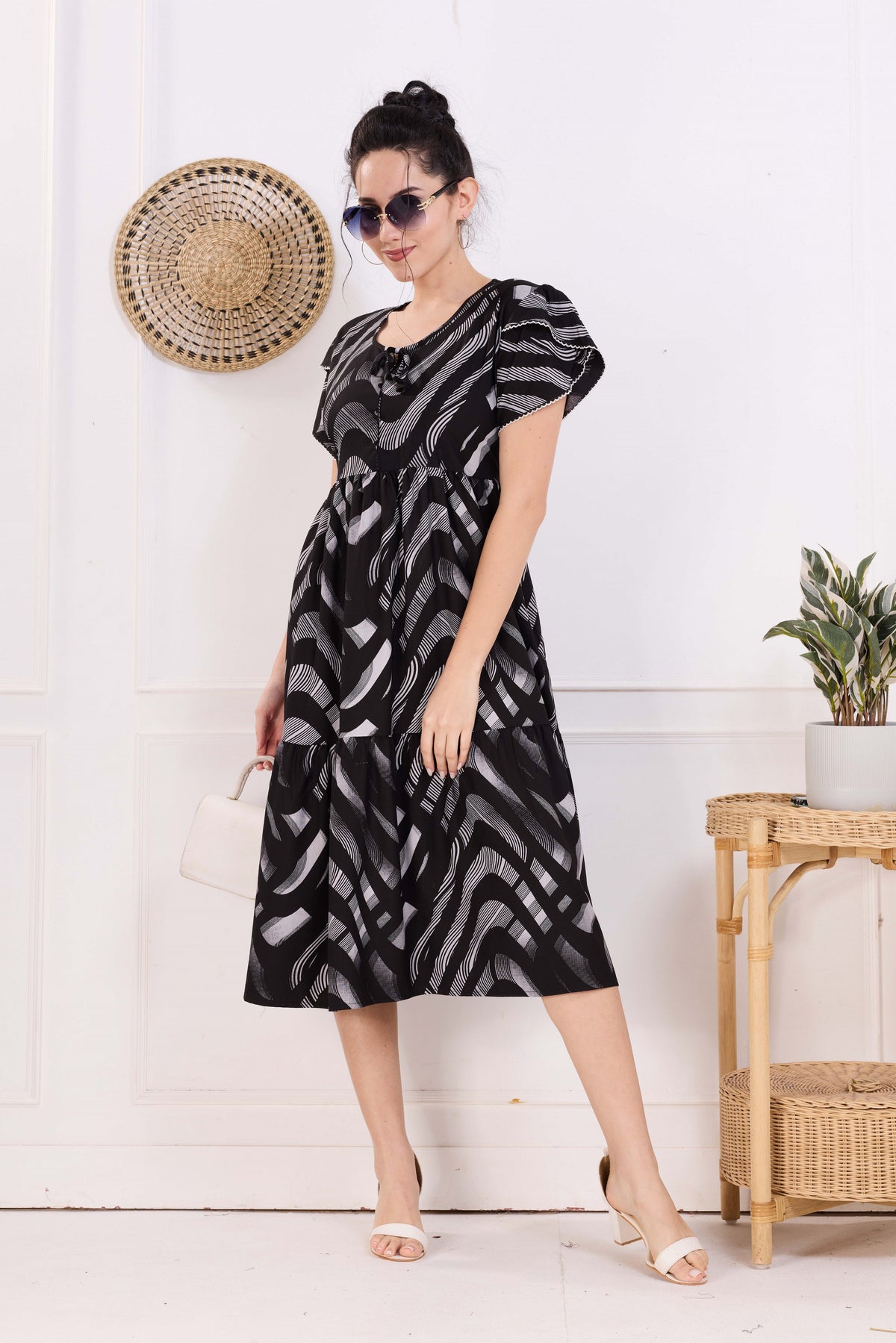 Rayon MAXI FROCK Model Nighties | Fancy Petal Sleeve | Fancy Neck & Side Pocket | Pleated Frock MAXI Style | Trendy Collection's for Stylish Women & Teenage Girl (FSF)