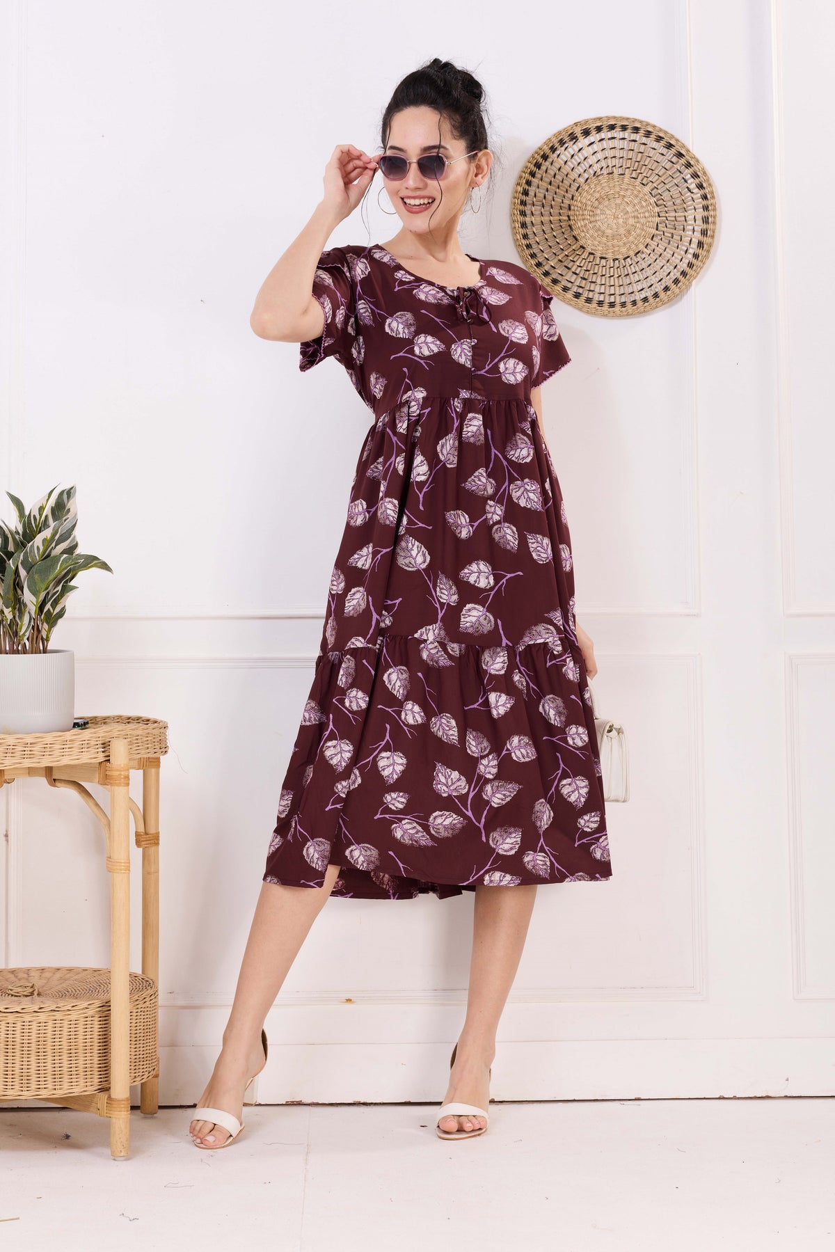 Rayon MAXI FROCK Model Nighties | Fancy Petal Sleeve | Fancy Neck & Side Pocket | Pleated Frock MAXI Style | Trendy Collection's for Stylish Women & Teenage Girl (FSF)