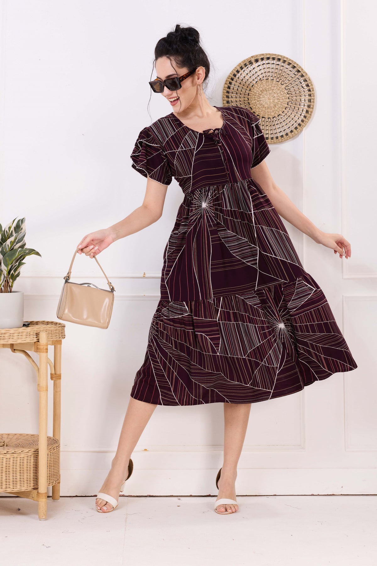 Rayon MAXI FROCK Model Nighties | Fancy Petal Sleeve | Fancy Neck & Side Pocket | Pleated Frock MAXI Style | Trendy Collection's for Stylish Women & Teenage Girl (FSF)