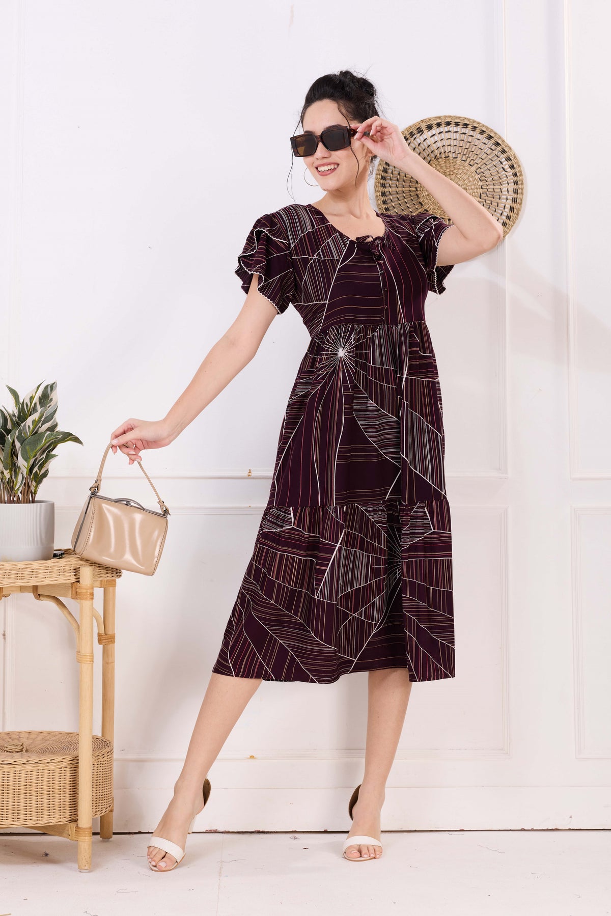 Rayon MAXI FROCK Model Nighties | Fancy Petal Sleeve | Fancy Neck & Side Pocket | Pleated Frock MAXI Style | Trendy Collection's for Stylish Women & Teenage Girl (FSF)