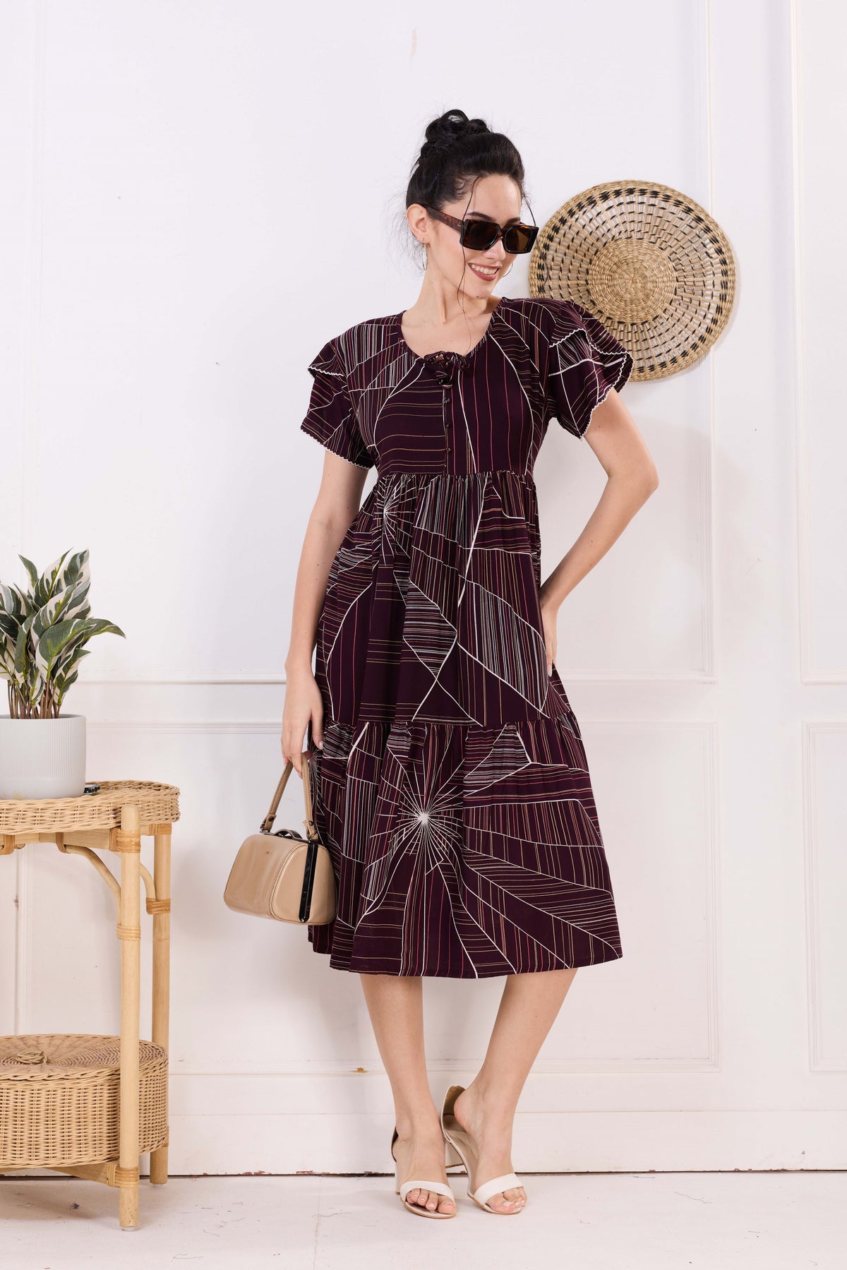 Rayon MAXI FROCK Model Nighties | Fancy Petal Sleeve | Fancy Neck & Side Pocket | Pleated Frock MAXI Style | Trendy Collection's for Stylish Women & Teenage Girl (FSF)
