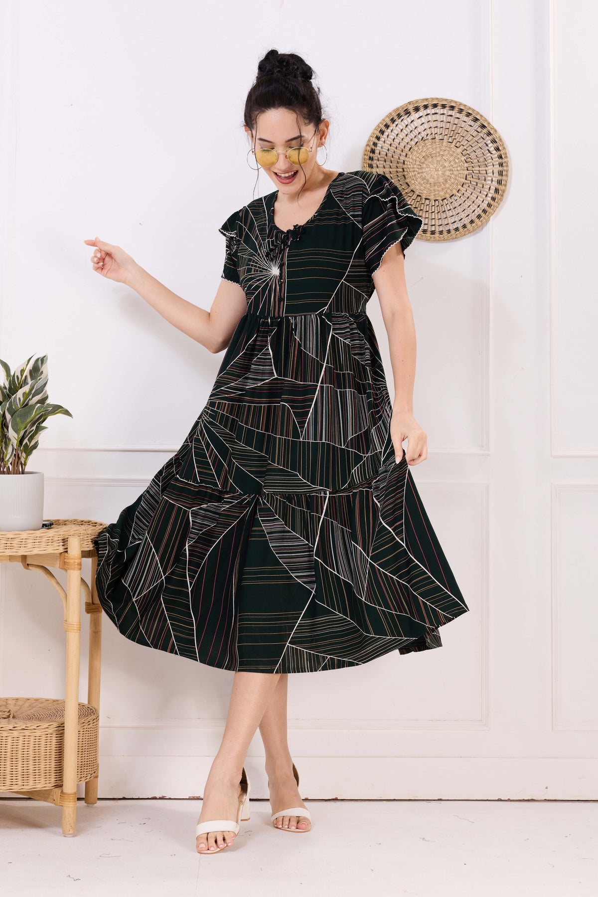 Rayon MAXI FROCK Model Nighties | Fancy Petal Sleeve | Fancy Neck & Side Pocket | Pleated Frock MAXI Style | Trendy Collection's for Stylish Women & Teenage Girl (FSF)