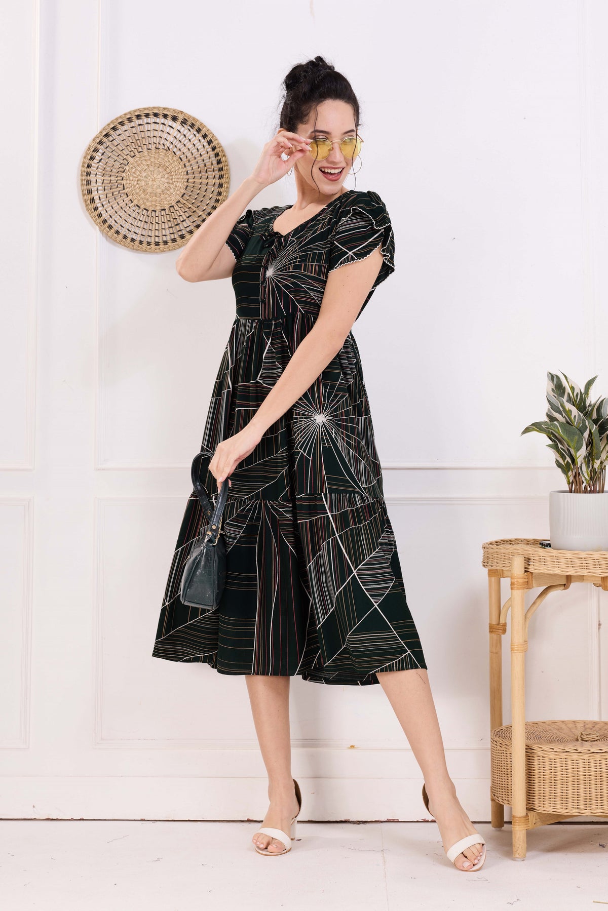 Rayon MAXI FROCK Model Nighties | Fancy Petal Sleeve | Fancy Neck & Side Pocket | Pleated Frock MAXI Style | Trendy Collection's for Stylish Women & Teenage Girl (FSF)