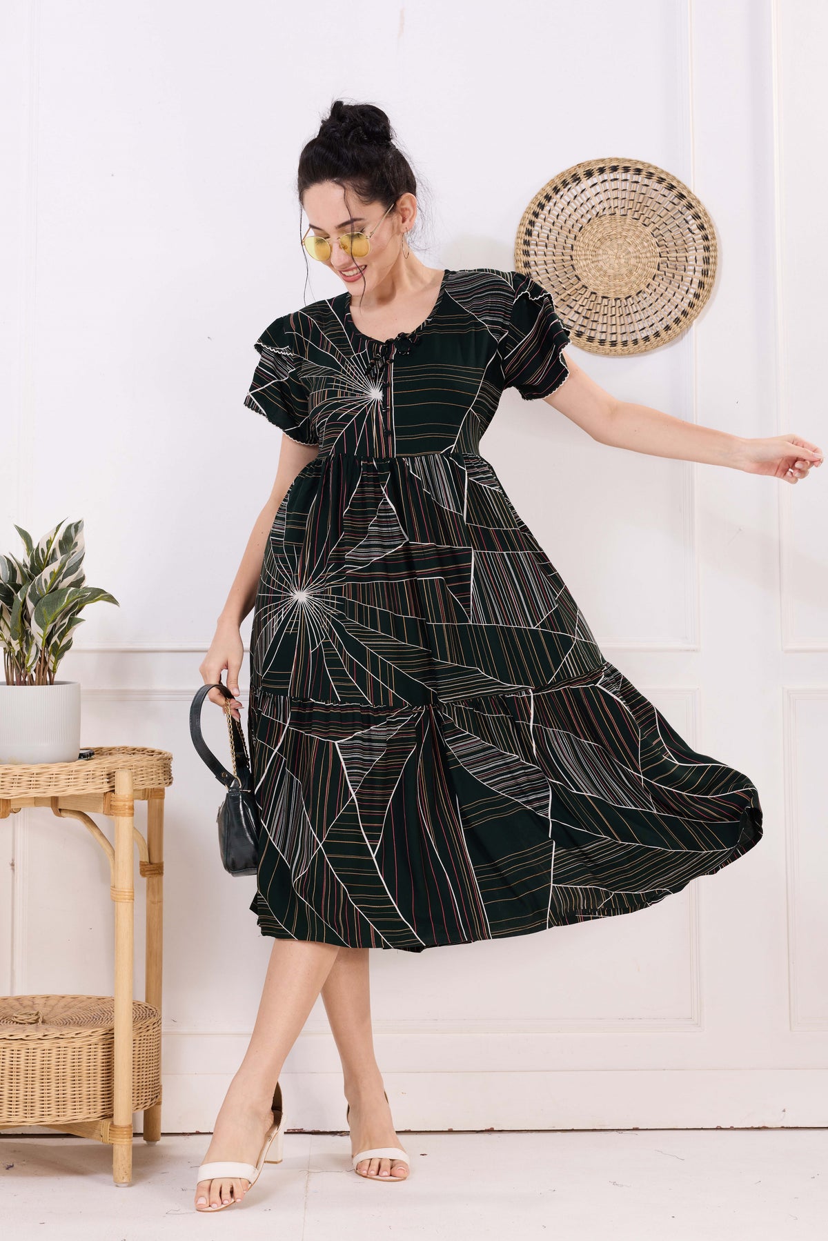 Rayon MAXI FROCK Model Nighties | Fancy Petal Sleeve | Fancy Neck & Side Pocket | Pleated Frock MAXI Style | Trendy Collection's for Stylish Women & Teenage Girl (FSF)