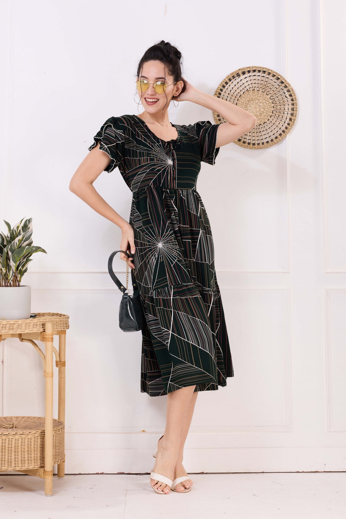 Rayon MAXI FROCK Model Nighties | Fancy Petal Sleeve | Fancy Neck & Side Pocket | Pleated Frock MAXI Style | Trendy Collection's for Stylish Women & Teenage Girl (FSF)