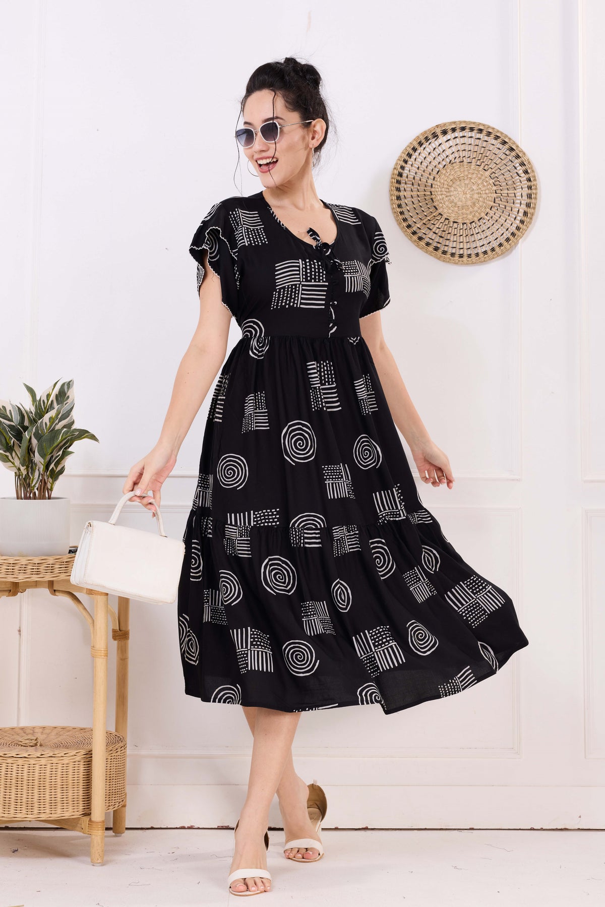 Rayon MAXI FROCK Model Nighties | Fancy Petal Sleeve | Fancy Neck & Side Pocket | Pleated Frock MAXI Style | Trendy Collection's for Stylish Women & Teenage Girl (FSF)
