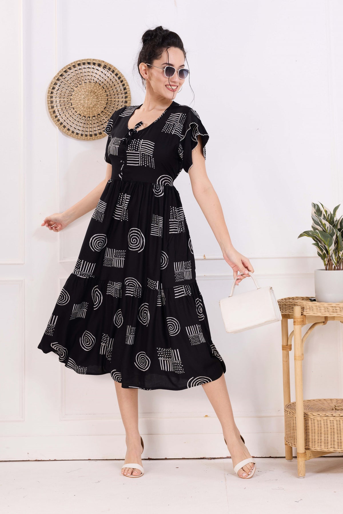 Rayon MAXI FROCK Model Nighties | Fancy Petal Sleeve | Fancy Neck & Side Pocket | Pleated Frock MAXI Style | Trendy Collection's for Stylish Women & Teenage Girl (FSF)