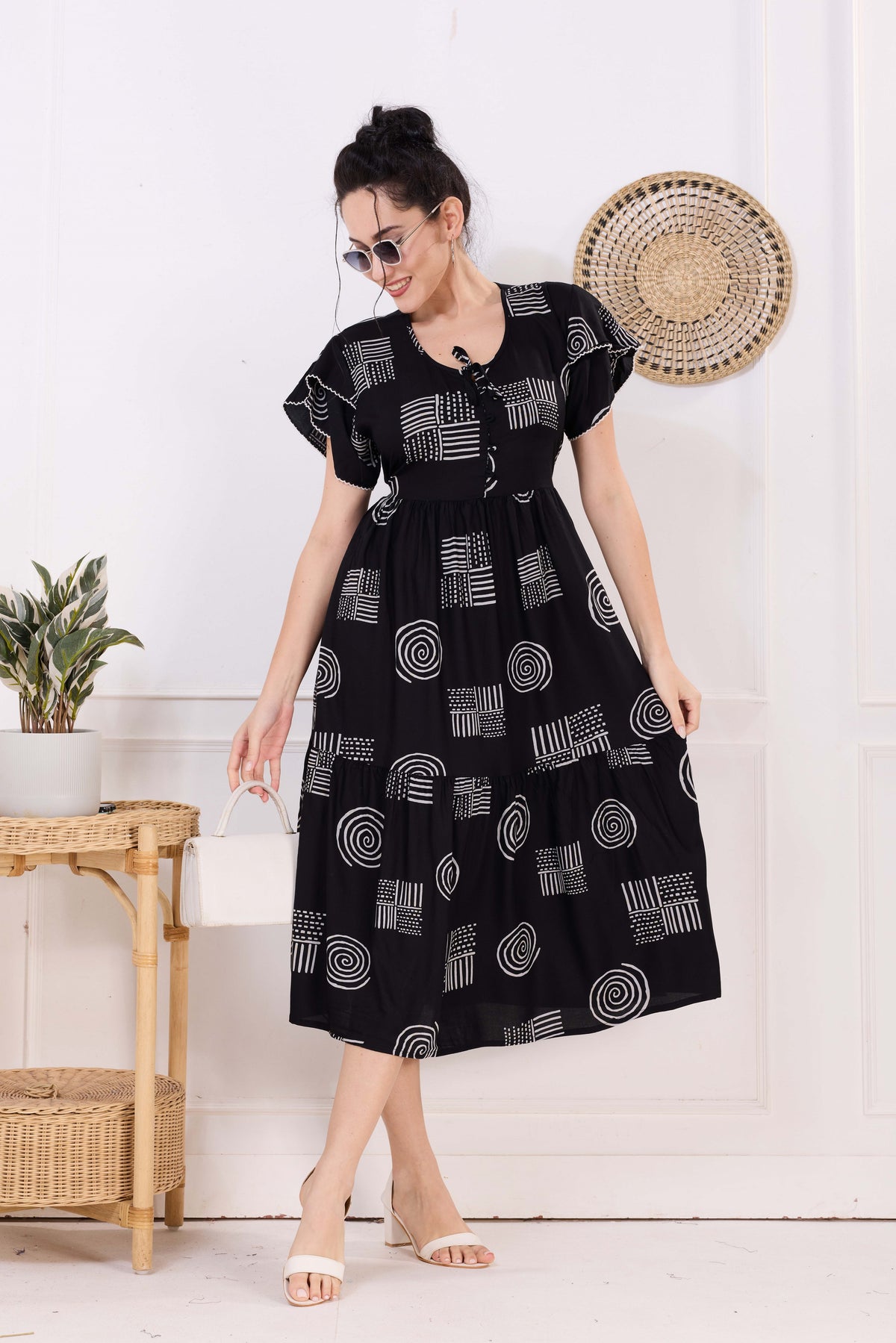 Rayon MAXI FROCK Model Nighties | Fancy Petal Sleeve | Fancy Neck & Side Pocket | Pleated Frock MAXI Style | Trendy Collection's for Stylish Women & Teenage Girl (FSF)