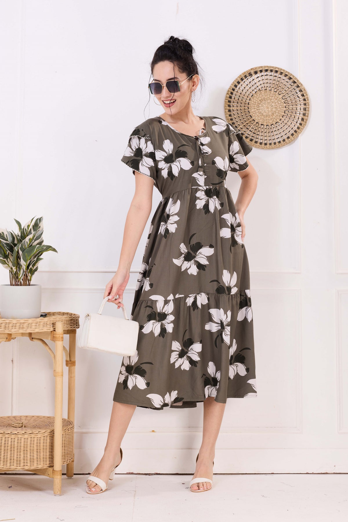 Rayon MAXI FROCK Model Nighties | Fancy Petal Sleeve | Fancy Neck & Side Pocket | Pleated Frock MAXI Style | Trendy Collection's for Stylish Women & Teenage Girl (FSF)