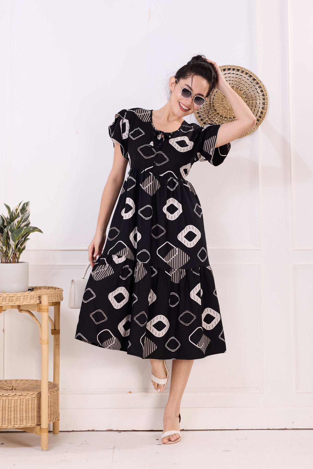 Rayon MAXI FROCK Model Nighties | Fancy Petal Sleeve | Fancy Neck & Side Pocket | Pleated Frock MAXI Style | Trendy Collection's for Stylish Women & Teenage Girl (FSF)
