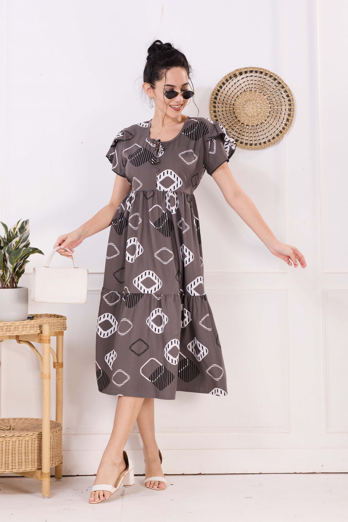 Rayon MAXI FROCK Model Nighties | Fancy Petal Sleeve | Fancy Neck & Side Pocket | Pleated Frock MAXI Style | Trendy Collection's for Stylish Women & Teenage Girl (FSF)