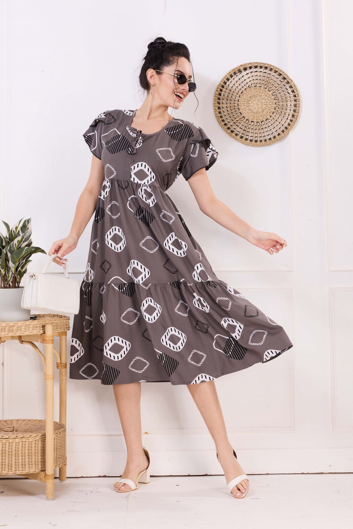 Rayon MAXI FROCK Model Nighties | Fancy Petal Sleeve | Fancy Neck & Side Pocket | Pleated Frock MAXI Style | Trendy Collection's for Stylish Women & Teenage Girl (FSF)