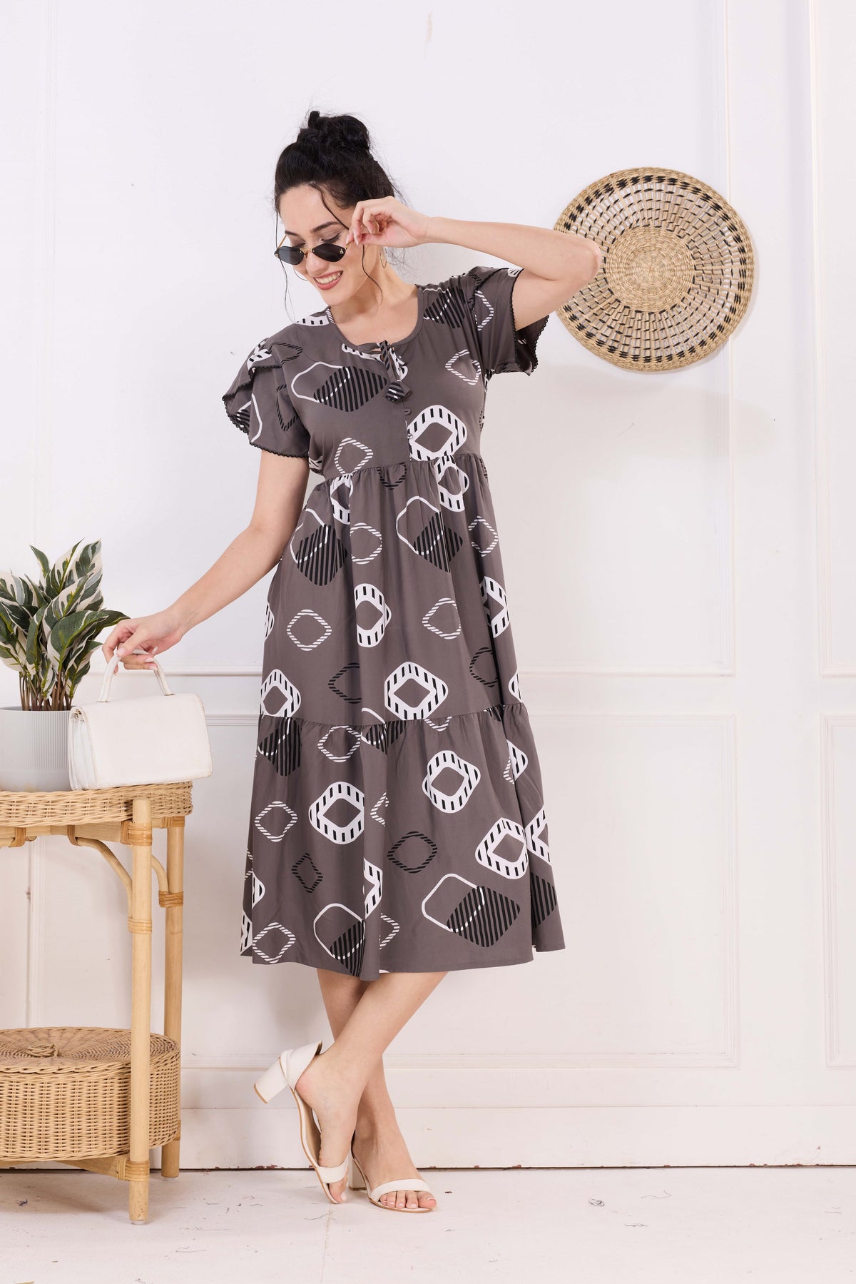 Rayon MAXI FROCK Model Nighties | Fancy Petal Sleeve | Fancy Neck & Side Pocket | Pleated Frock MAXI Style | Trendy Collection's for Stylish Women & Teenage Girl (FSF)