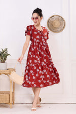 Rayon MAXI FROCK Model Nighties | Fancy Petal Sleeve | Fancy Neck & Side Pocket | Pleated Frock MAXI Style | Trendy Collection's for Stylish Women & Teenage Girl (FSF)