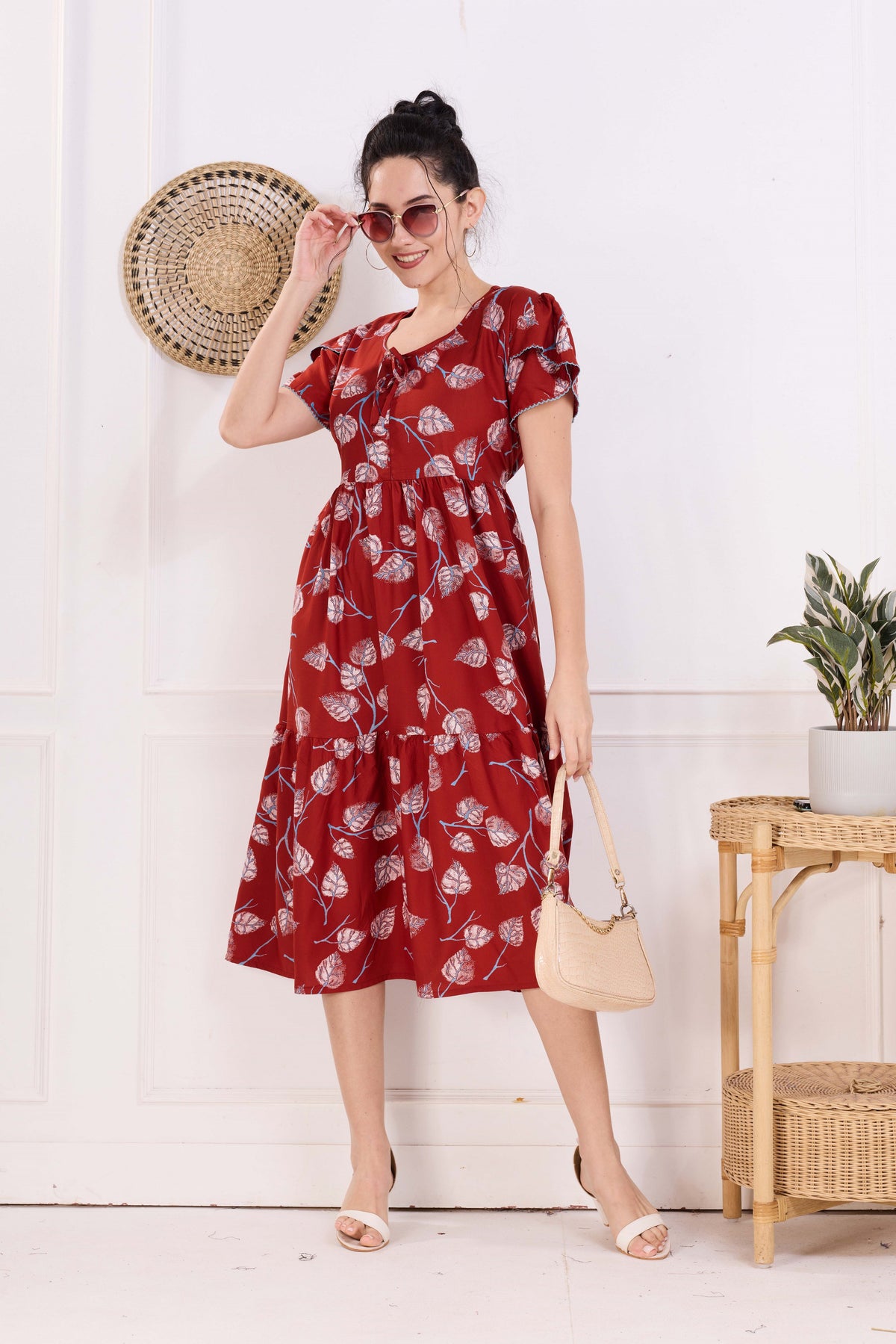 Rayon MAXI FROCK Model Nighties | Fancy Petal Sleeve | Fancy Neck & Side Pocket | Pleated Frock MAXI Style | Trendy Collection's for Stylish Women & Teenage Girl (FSF)