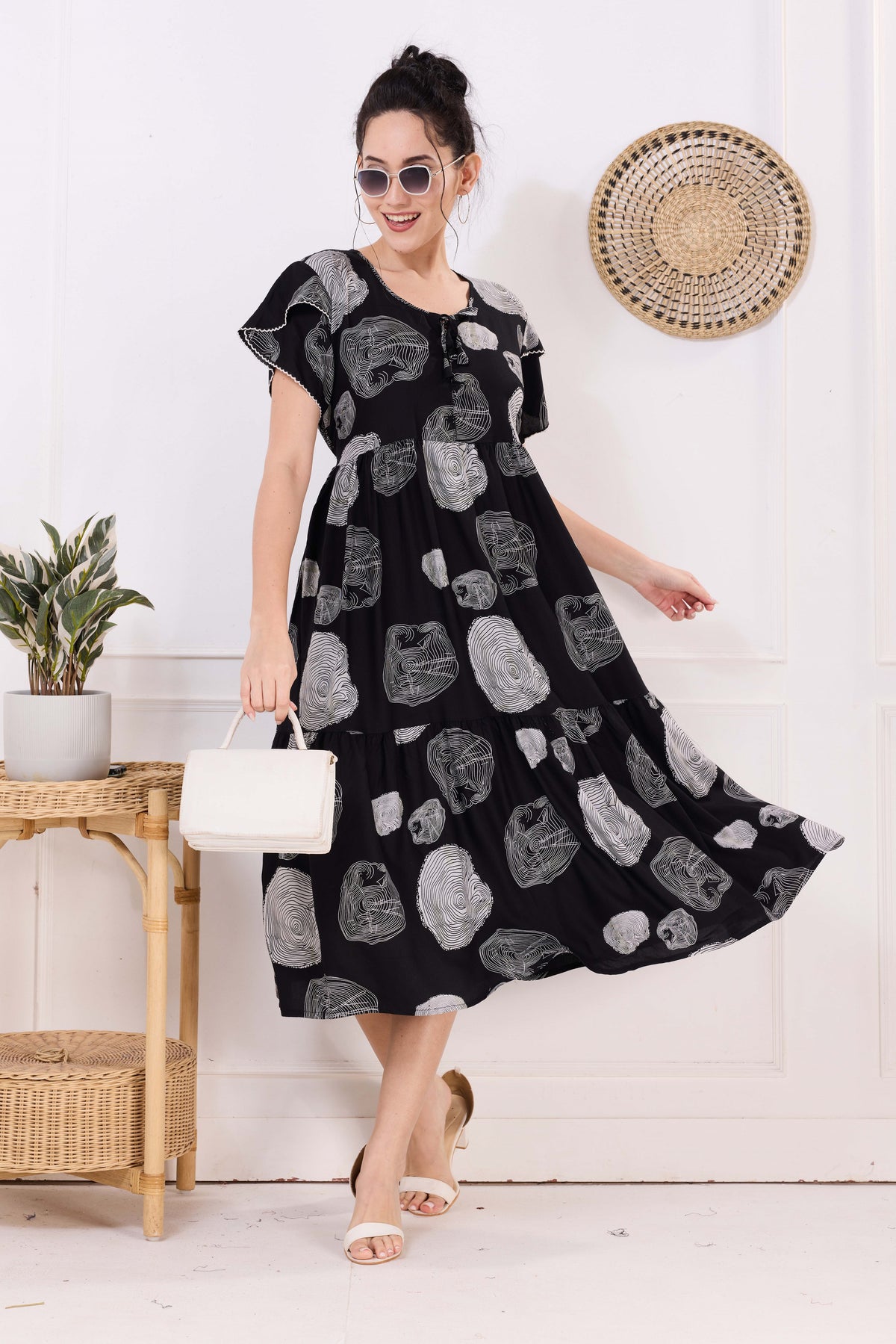 Rayon MAXI FROCK Model Nighties | Fancy Petal Sleeve | Fancy Neck & Side Pocket | Pleated Frock MAXI Style | Trendy Collection's for Stylish Women & Teenage Girl (FSF)