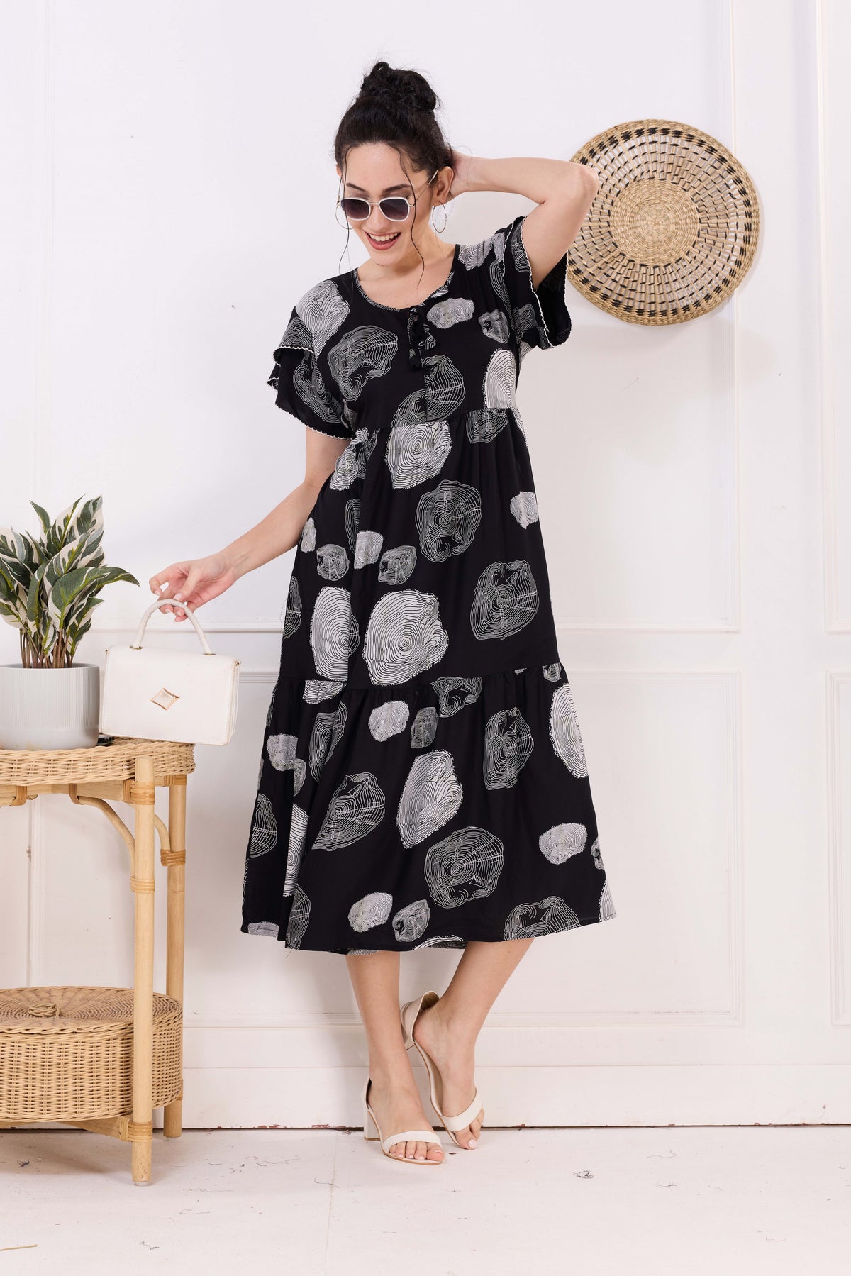 Rayon MAXI FROCK Model Nighties | Fancy Petal Sleeve | Fancy Neck & Side Pocket | Pleated Frock MAXI Style | Trendy Collection's for Stylish Women & Teenage Girl (FSF)