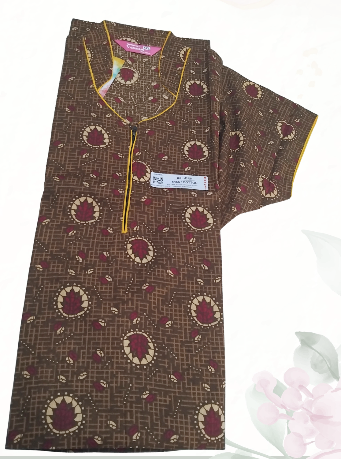 MANGAI Daily Wear Casual Comfort Fit Cotton Printed Nighties | Front open Zipper Model| Slit Open & Neck Collar Comfort Fit Daily Wear Nighties (DRN)