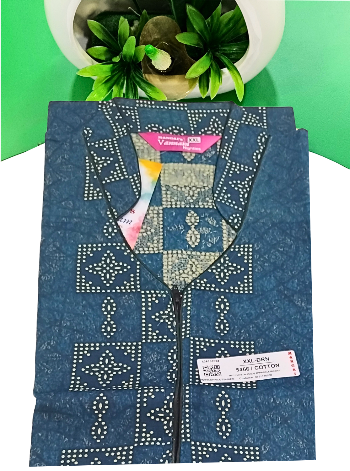 MANGAI Daily Wear Casual Comfort Fit Cotton Printed Nighties | Front open Zipper Model| Slit Open & Neck Collar Comfort Fit Daily Wear Nighties (DRN)