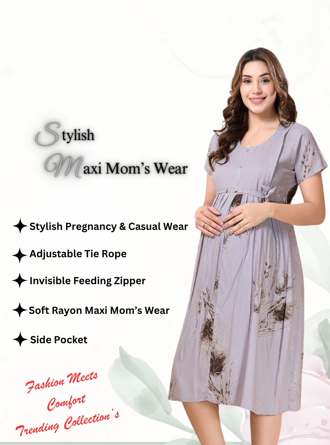 New Arrivals 4-IN-ONE MAXI Mom's Feeding & Casual Wear | Stylish Maxi Style | Invisible Feeding Zipper | Perfect Pre & Post Pregnancy Wear   (MAXI 4-IN-ONE)