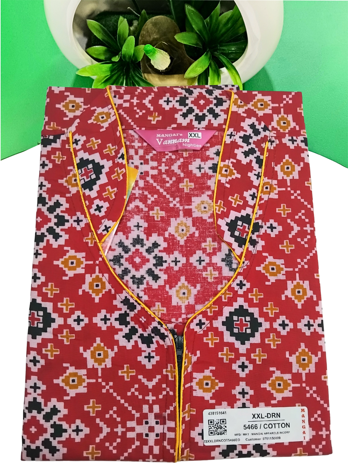 MANGAI Daily Wear Casual Comfort Fit Cotton Printed Nighties | Front open Zipper Model| Slit Open & Neck Collar Comfort Fit Daily Wear Nighties (DRN)