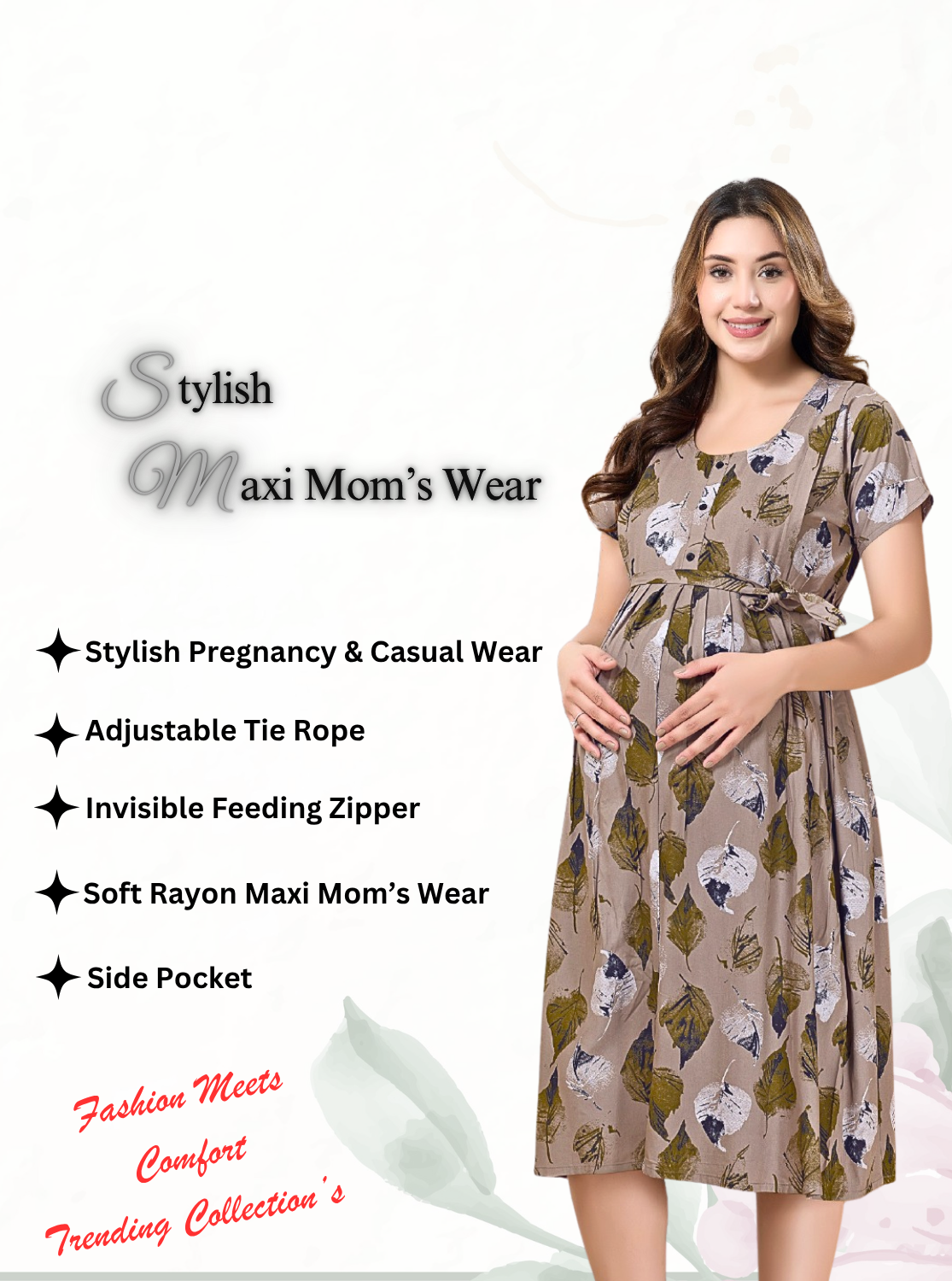 New Arrivals 4-IN-ONE MAXI Mom's Feeding & Casual Wear | Stylish Maxi Style | Invisible Feeding Zipper | Perfect Pre & Post Pregnancy Wear   (MAXI 4-IN-ONE)