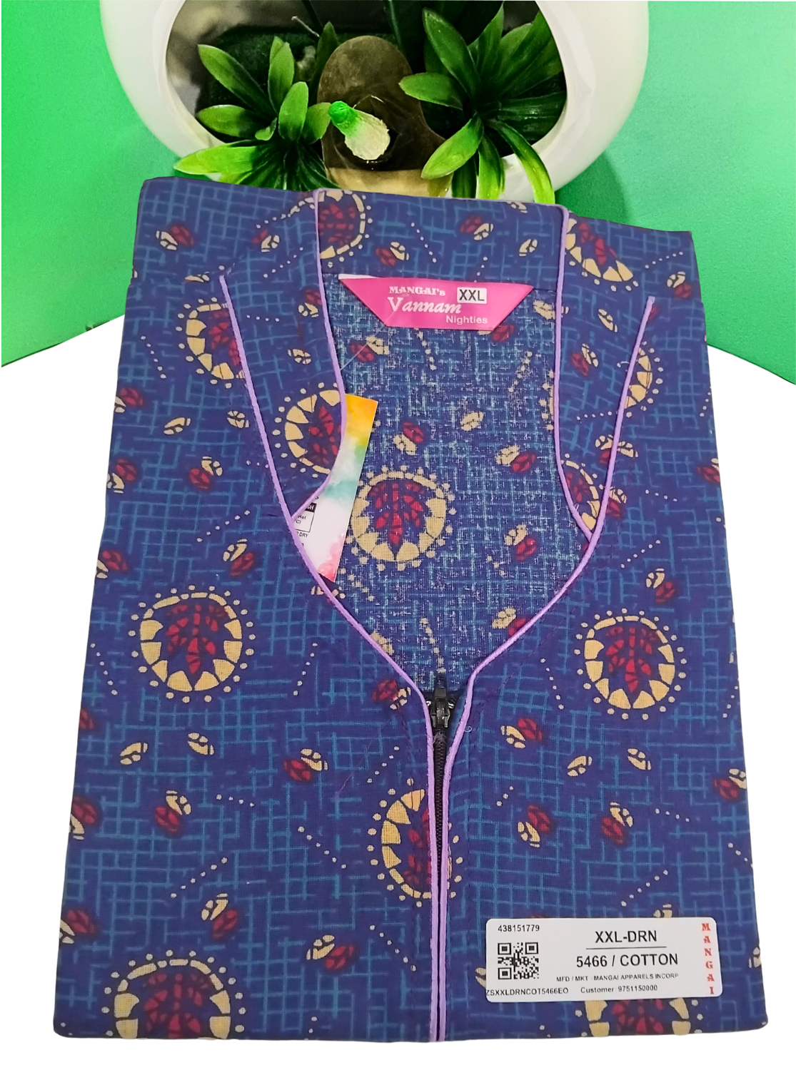 MANGAI Daily Wear Casual Comfort Fit Cotton Printed Nighties | Front open Zipper Model| Slit Open & Neck Collar Comfort Fit Daily Wear Nighties (DRN)