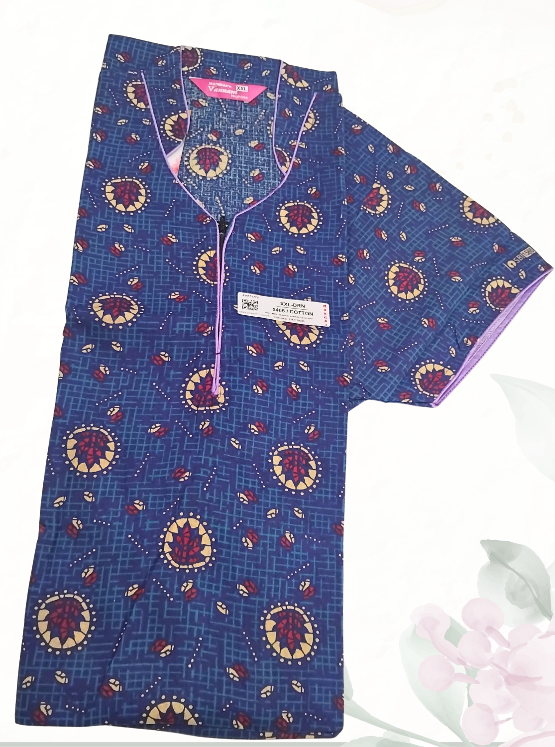 MANGAI Daily Wear Casual Comfort Fit Cotton Printed Nighties | Front open Zipper Model| Slit Open & Neck Collar Comfort Fit Daily Wear Nighties (DRN)