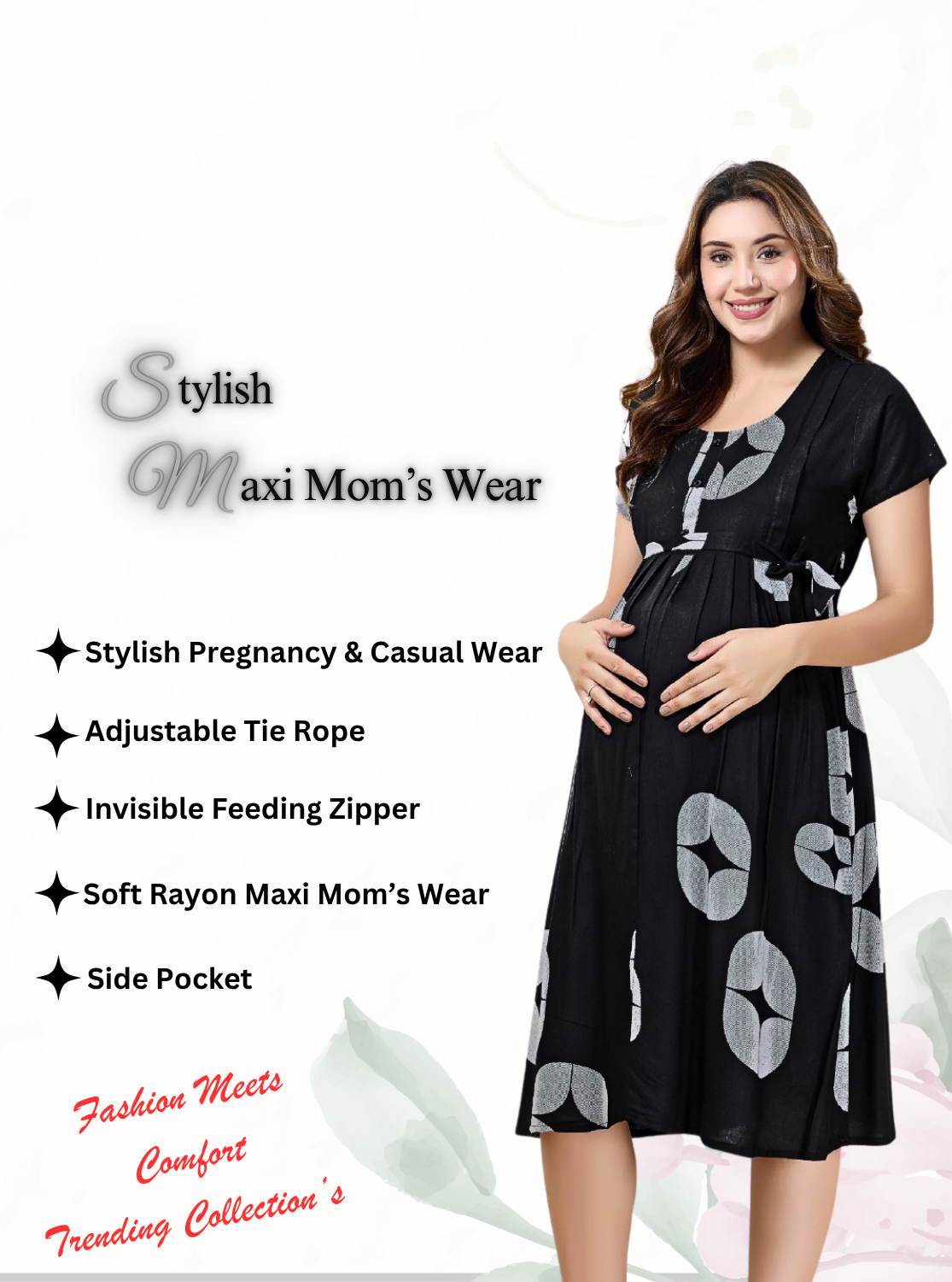New Arrivals 4-IN-ONE MAXI Mom's Feeding & Casual Wear | Stylish Maxi Style | Invisible Feeding Zipper | Perfect Pre & Post Pregnancy Wear   (MAXI 4-IN-ONE)