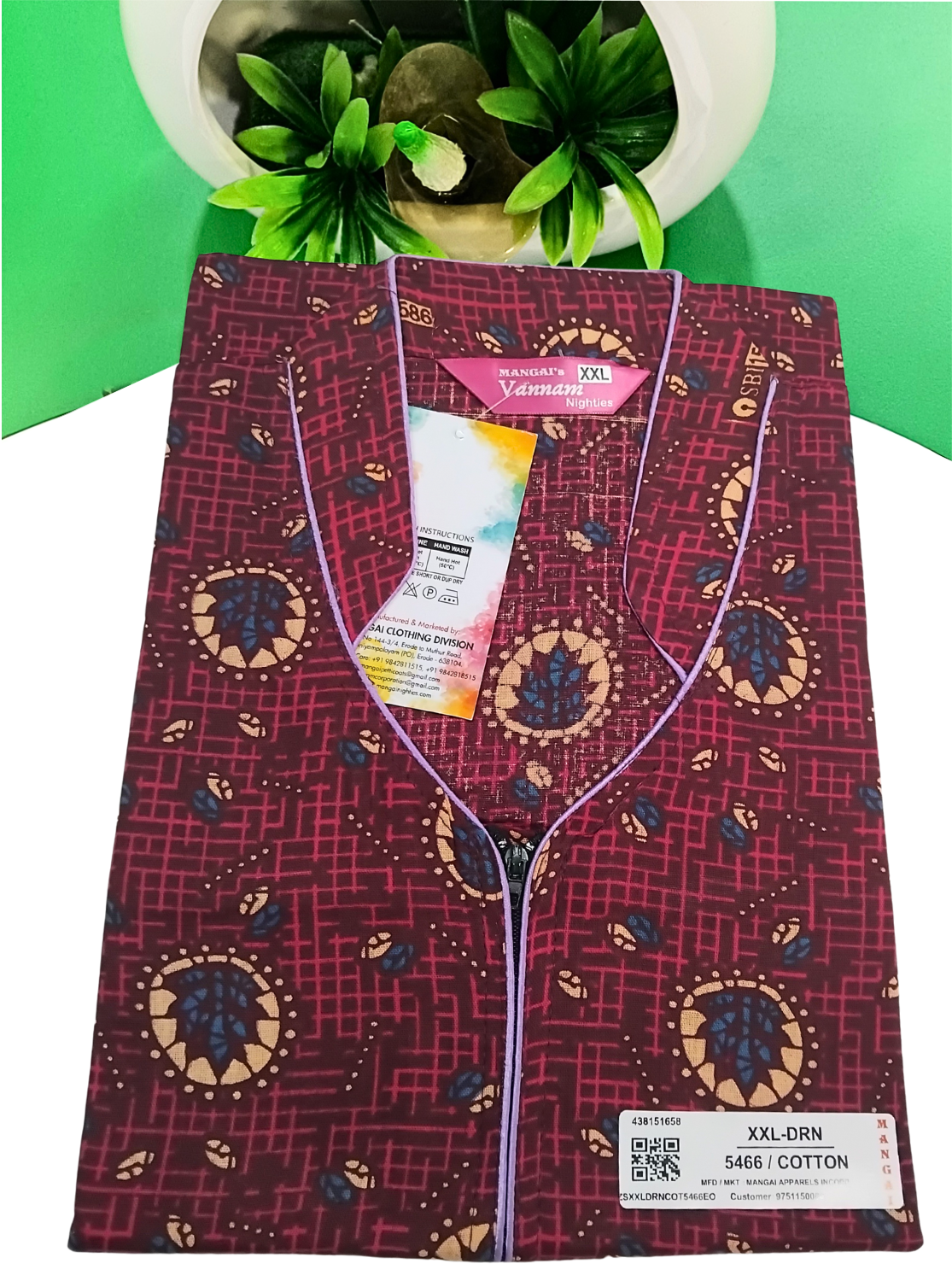 MANGAI Daily Wear Casual Comfort Fit Cotton Printed Nighties | Front open Zipper Model| Slit Open & Neck Collar Comfort Fit Daily Wear Nighties (DRN)