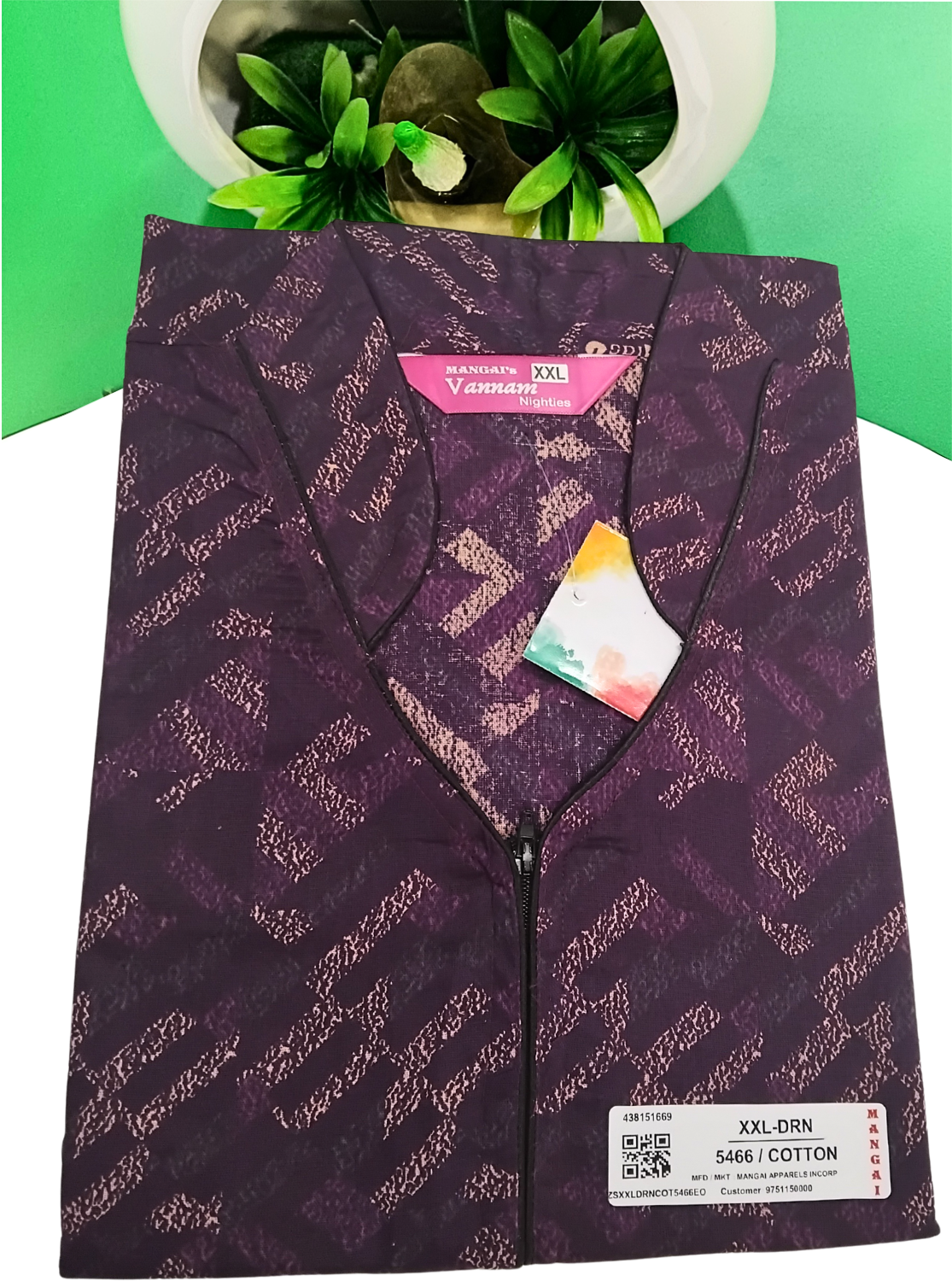 MANGAI Daily Wear Casual Comfort Fit Cotton Printed Nighties | Front open Zipper Model| Slit Open & Neck Collar Comfort Fit Daily Wear Nighties (DRN)