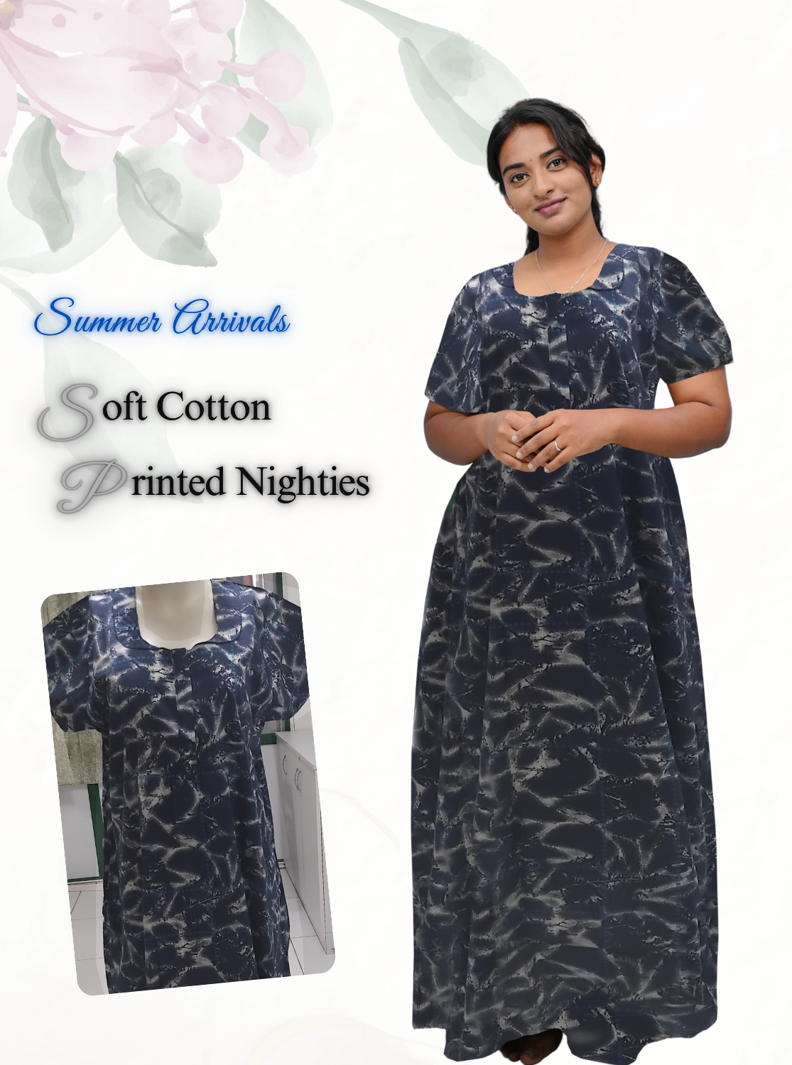 MANGAI Daily Wear Casual Comfort Fit Cotton Printed Nighties | Zipless Closed Model |Summer Arrival's for Trendy Women's (VNM)