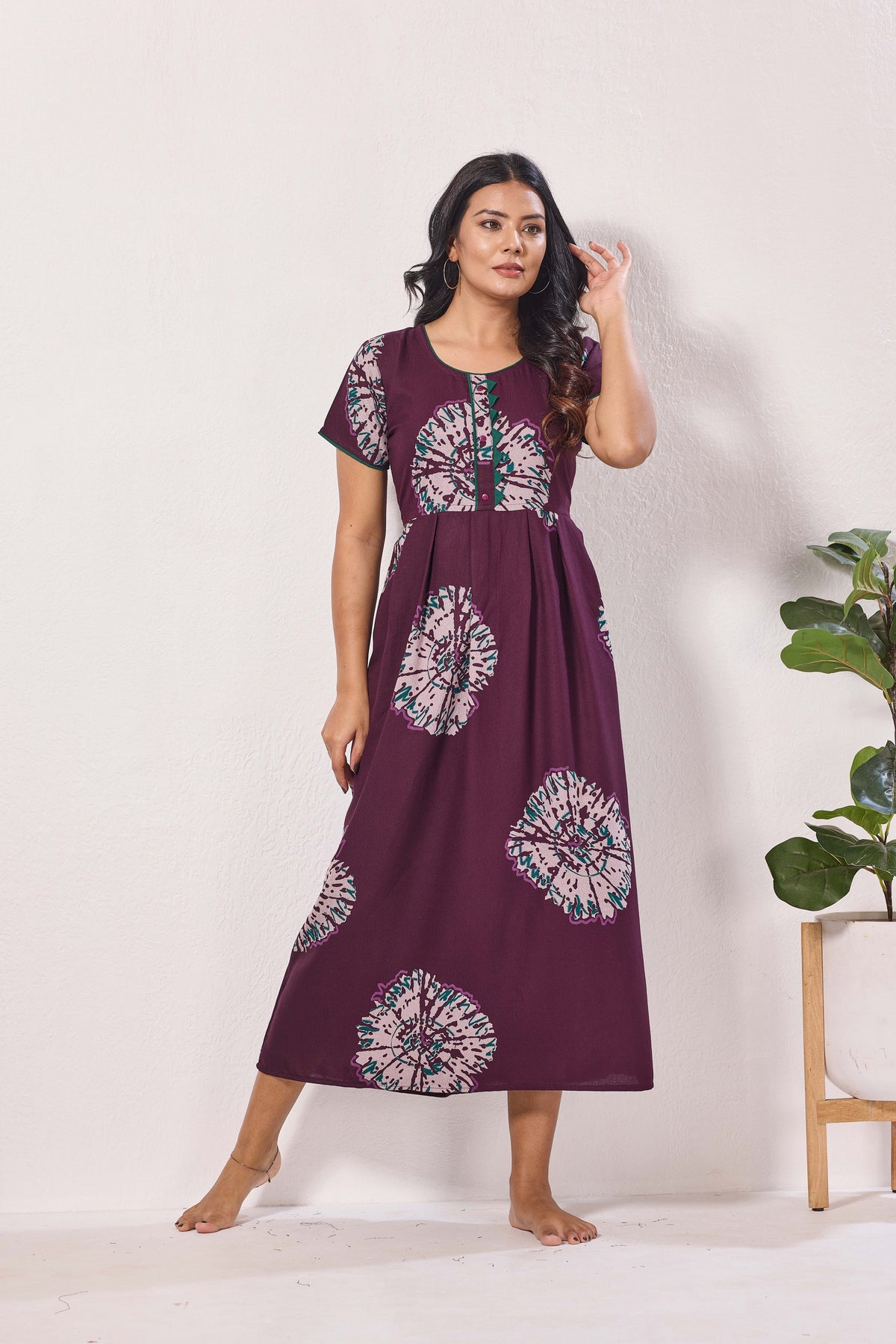 Alpine KURTHI Style Nighties| Fancy Half Sleeve | Zipless Model | Stylish Round Neck | Updated Collection's for Stylish Women AK (H/S)