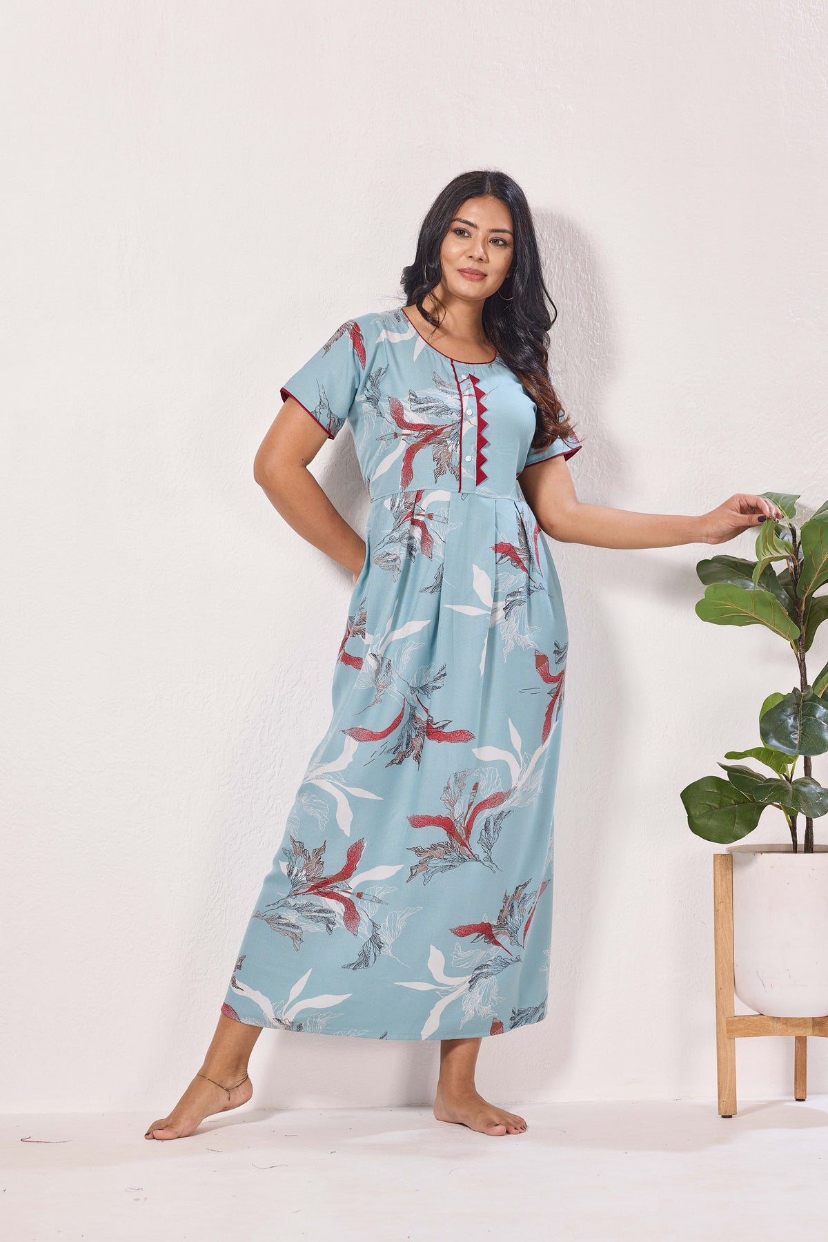 Alpine KURTHI Style Nighties| Fancy Half Sleeve | Zipless Model | Stylish Round Neck | Updated Collection's for Stylish Women AK (H/S)