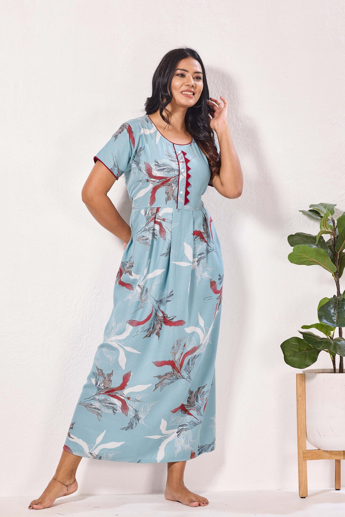 Alpine KURTHI Style Nighties| Fancy Half Sleeve | Zipless Model | Stylish Round Neck | Updated Collection's for Stylish Women AK (H/S)