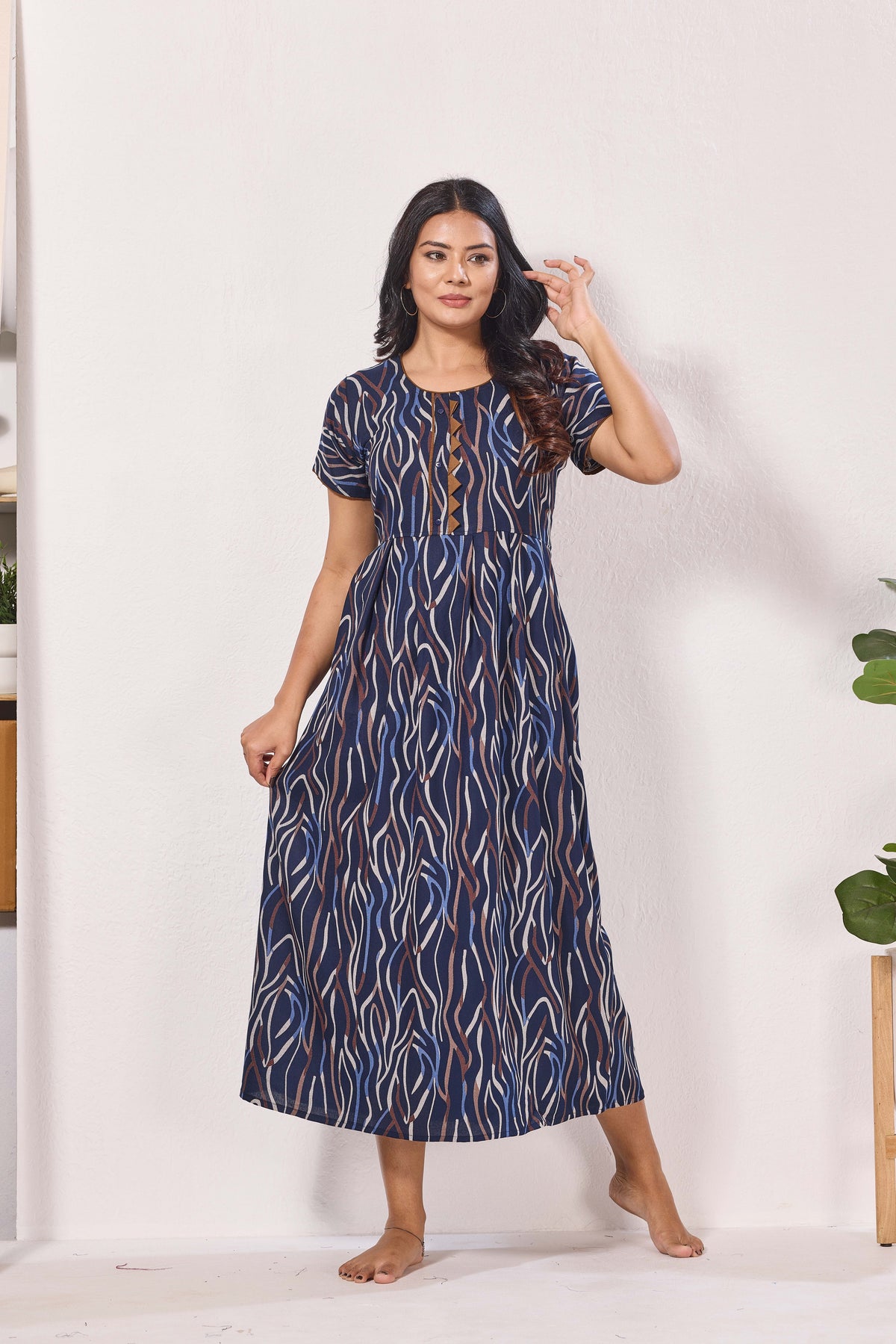Alpine KURTHI Style Nighties| Fancy Half Sleeve | Zipless Model | Stylish Round Neck | Updated Collection's for Stylish Women AK (H/S)