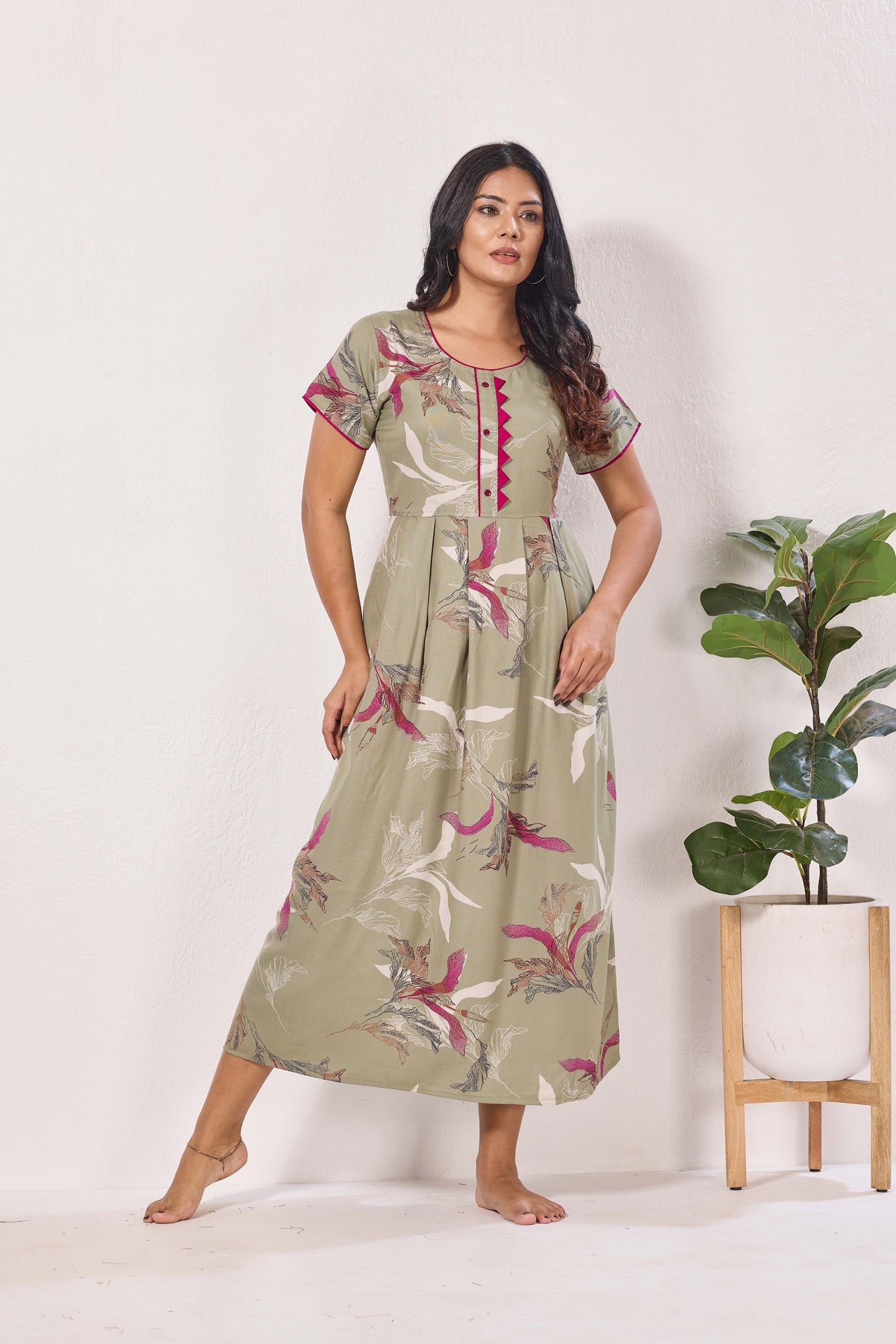 Alpine KURTHI Style Nighties| Fancy Half Sleeve | Zipless Model | Stylish Round Neck | Updated Collection's for Stylish Women AK (H/S)