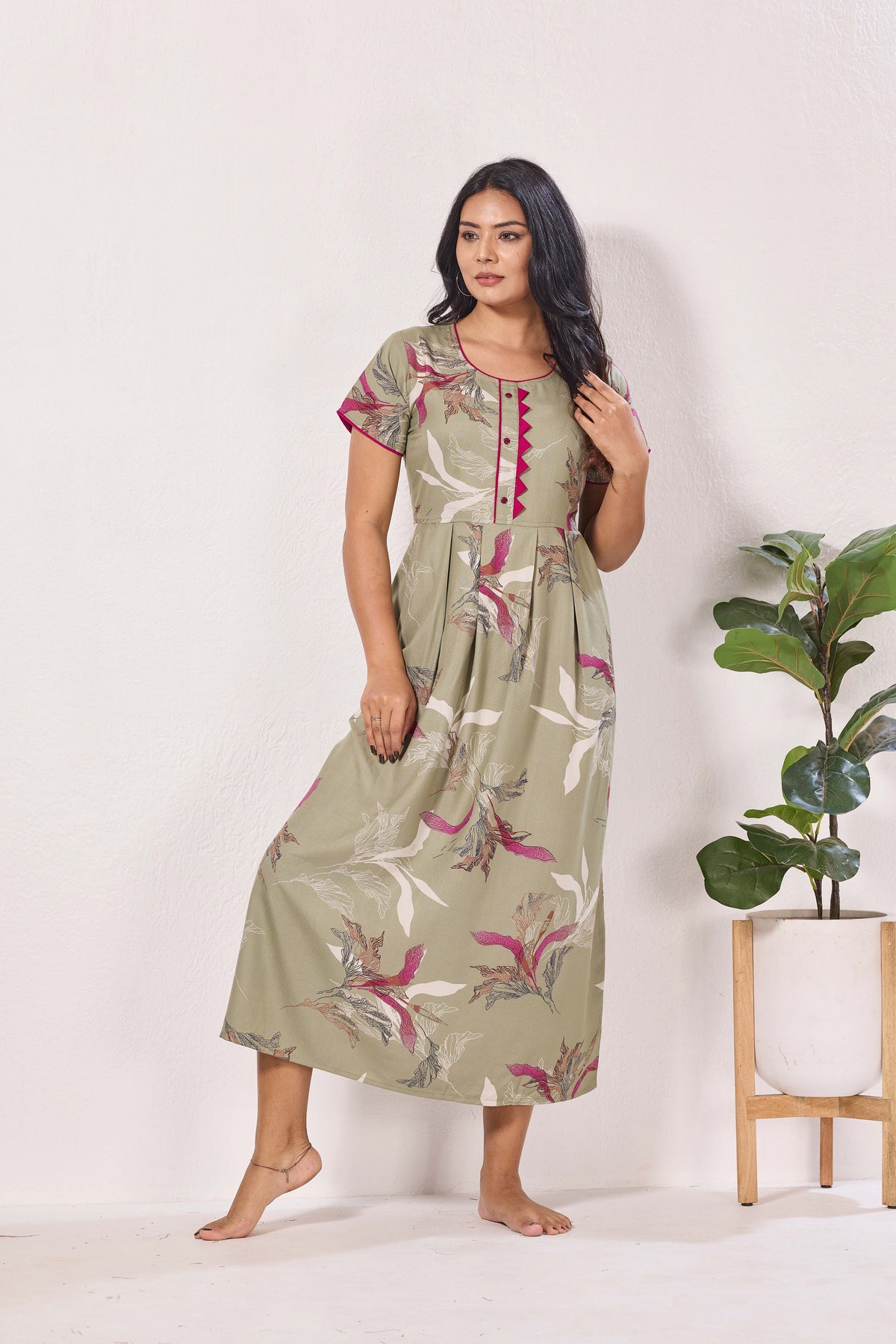 Alpine KURTHI Style Nighties| Fancy Half Sleeve | Zipless Model | Stylish Round Neck | Updated Collection's for Stylish Women AK (H/S)